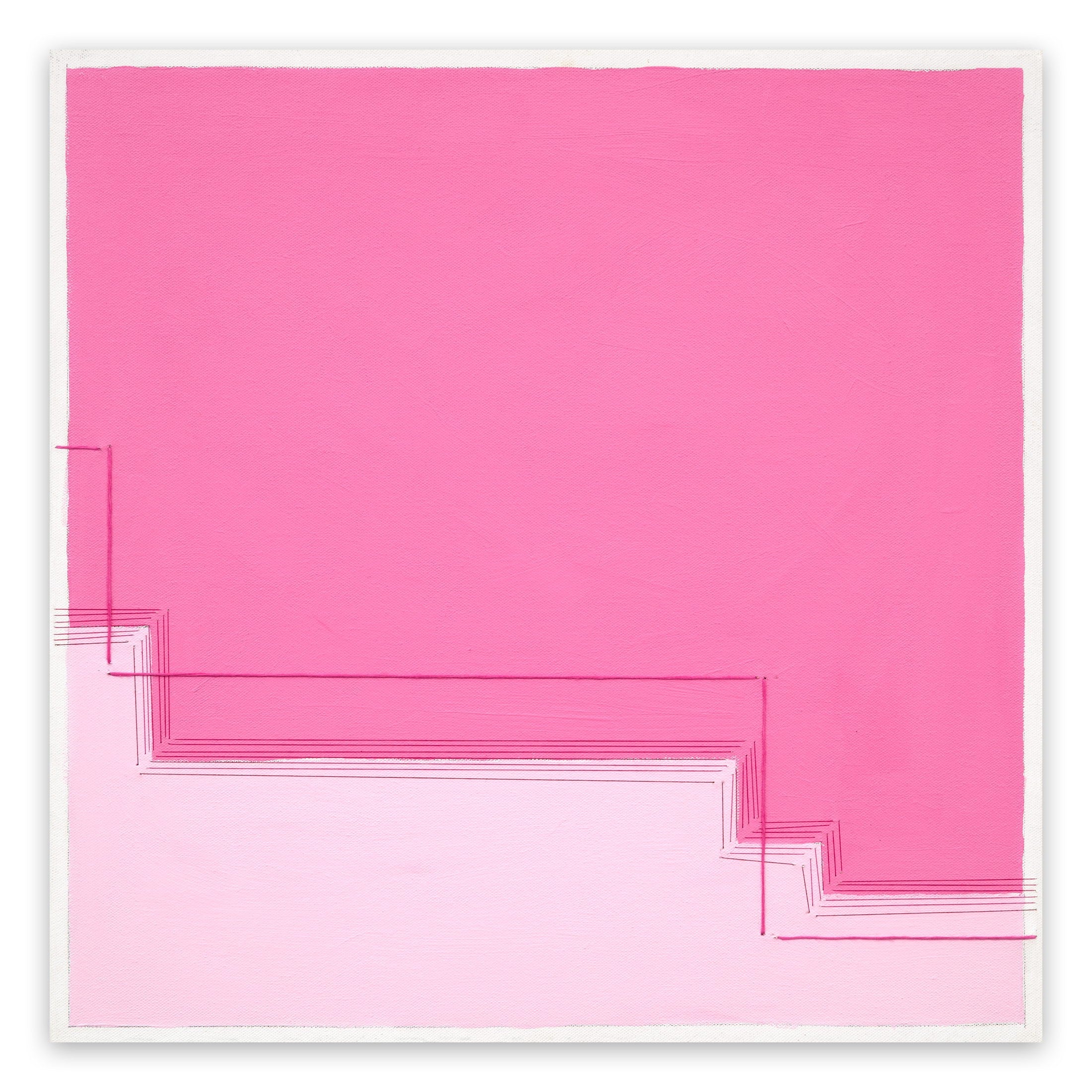 A pink square with a white border on a pink background.