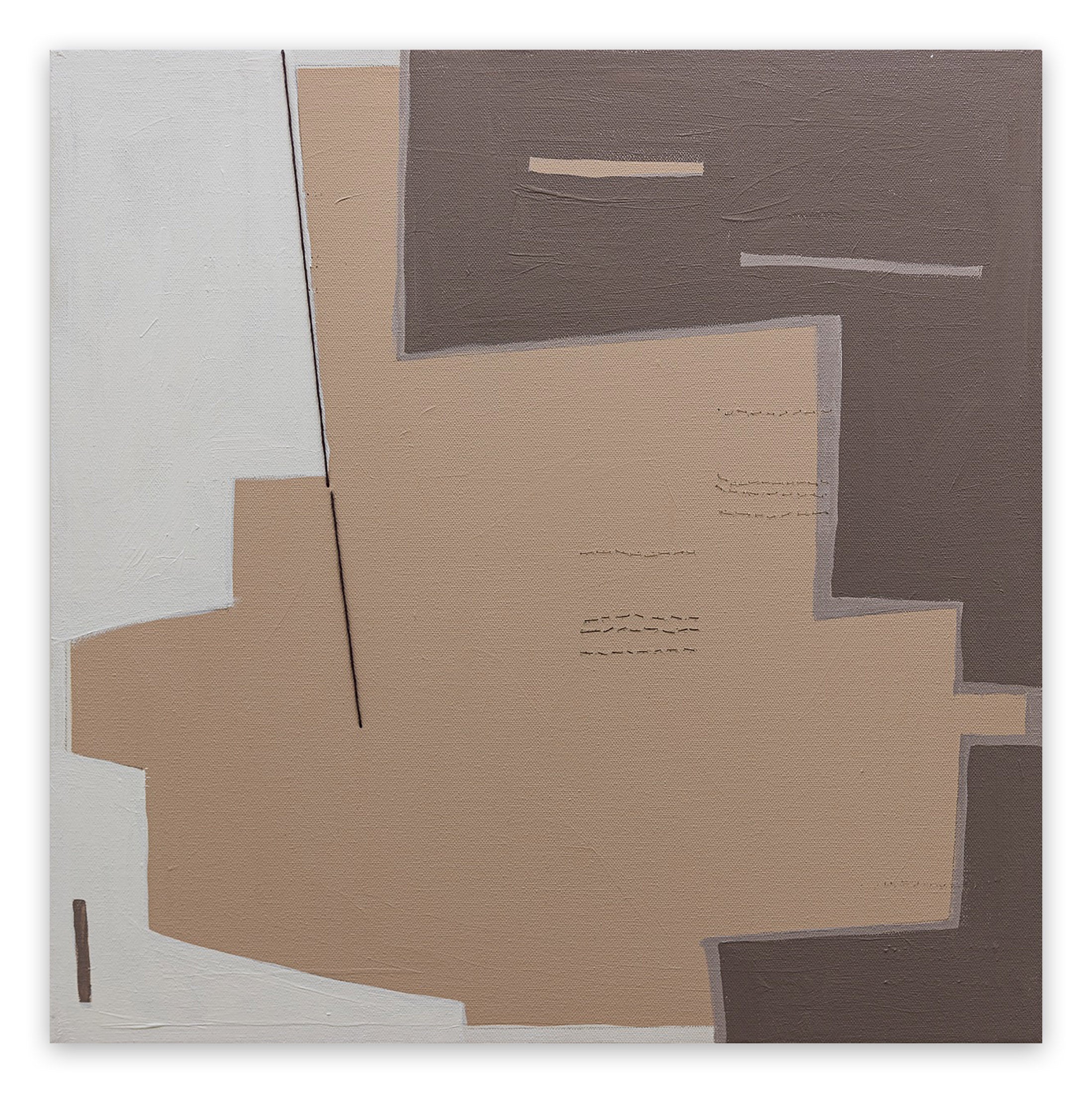 A painting on a white wall with a brown and white background.