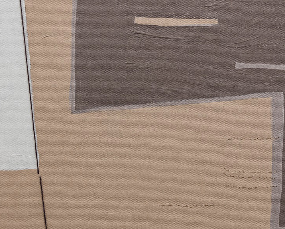 A painting on a white wall with a brown and white background.