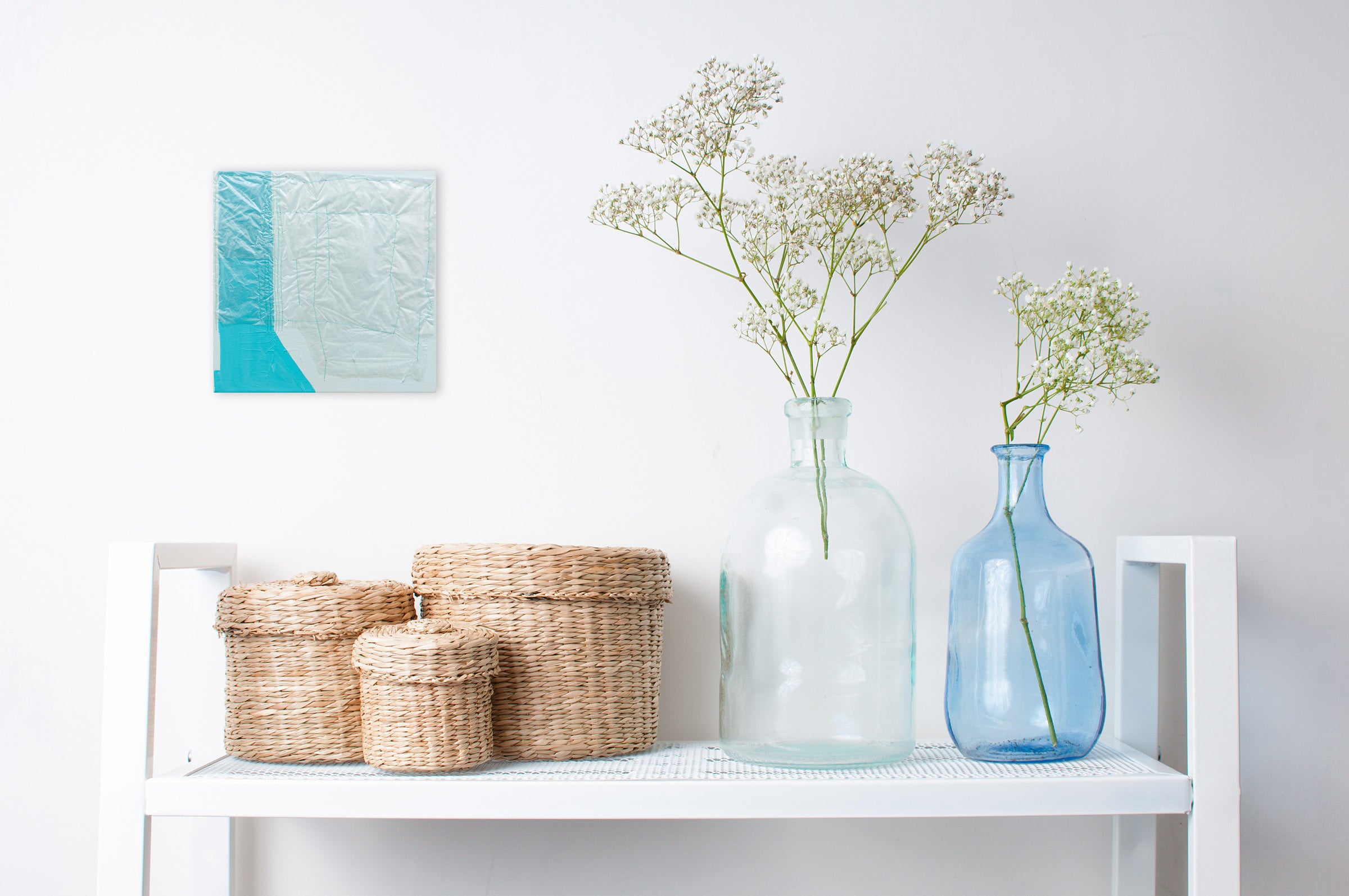 A piece of paper with a blue and white design on it.