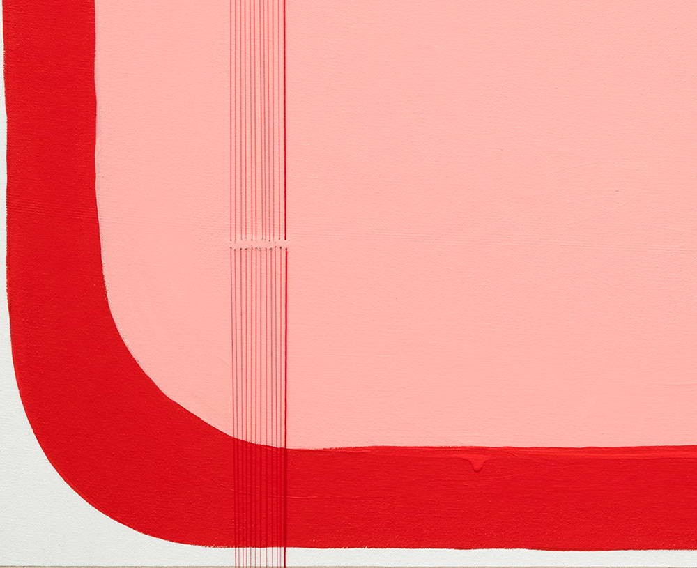 A pink and red painting on a white background.