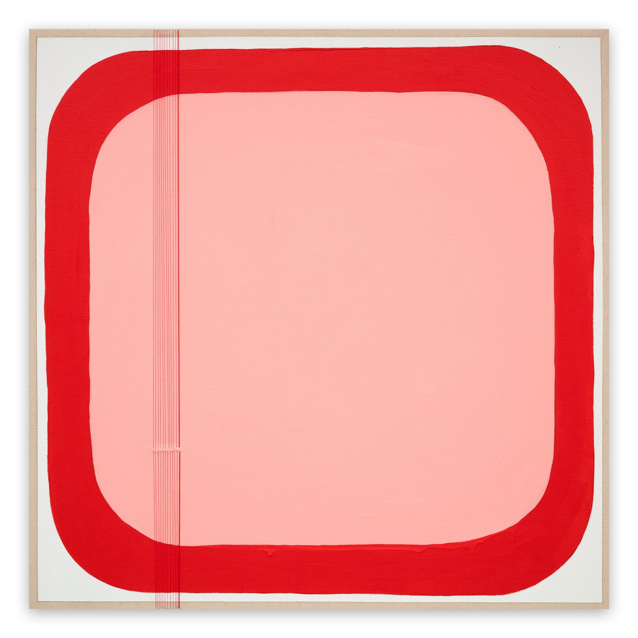 A pink and red painting on a white background.