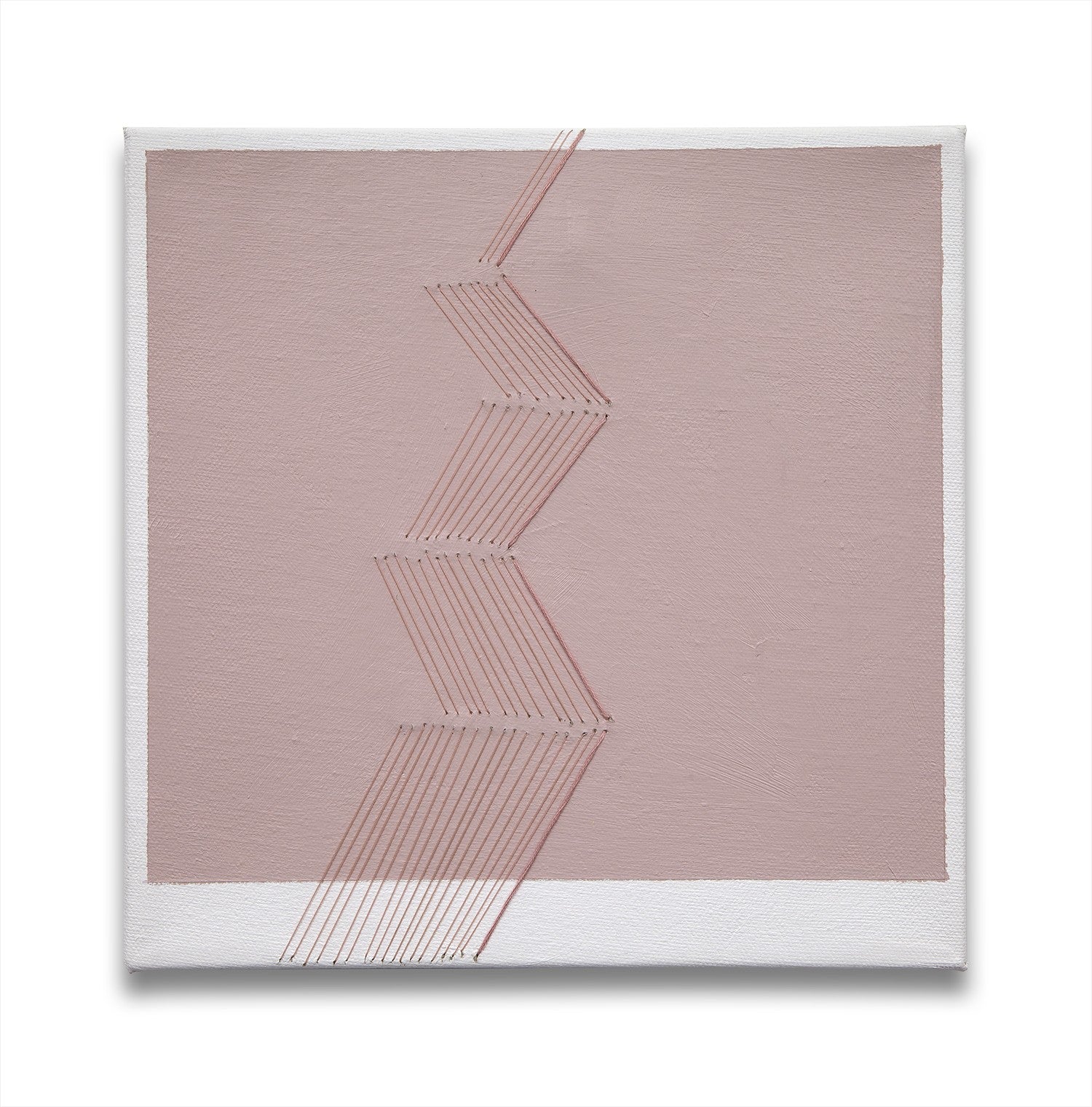 A pink and white painting with a line drawing on it.