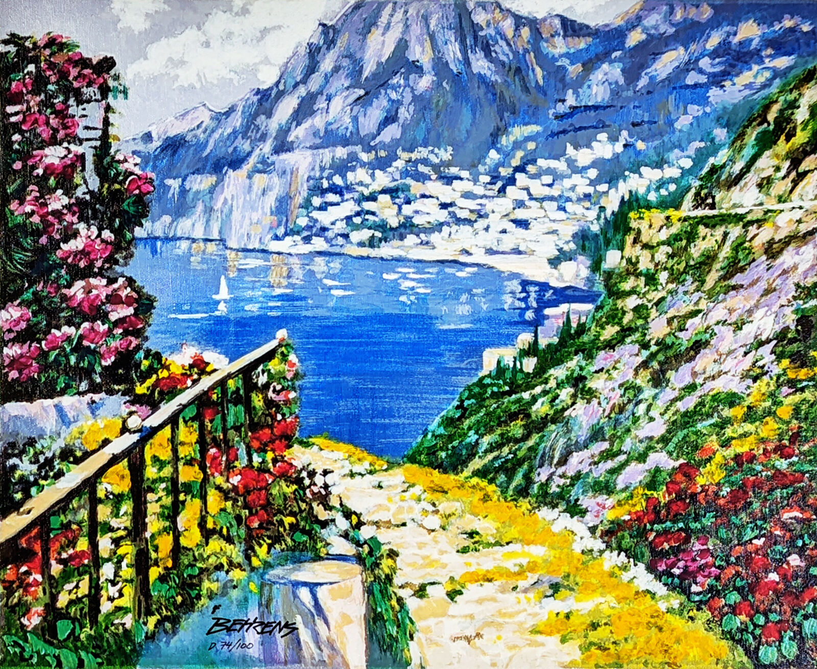Artwork by Howard Behrens, ROAD TO POSITANO (EMBELLISHED), Made of Embellished Giclee On Canvas 