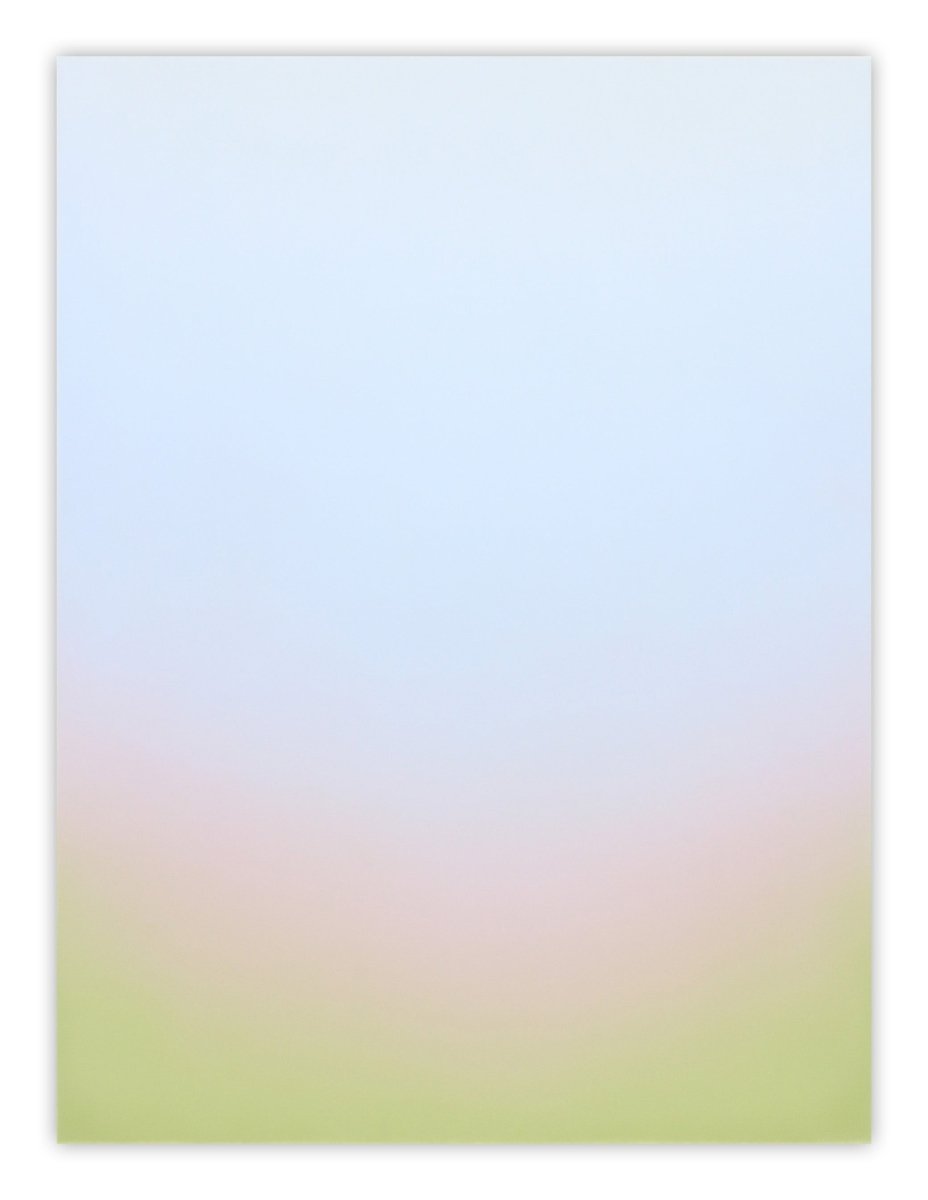 A minimalist vertical gradient artwork featuring a soft, seamless blend of pastel blue, pink, and yellow.