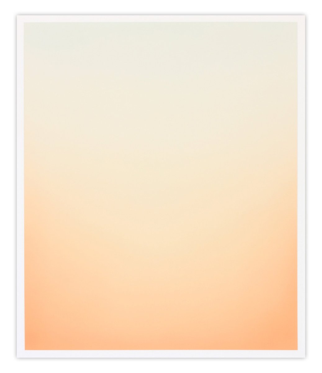 A minimalist abstract piece featuring a smooth vertical gradient from pale green to warm orange.