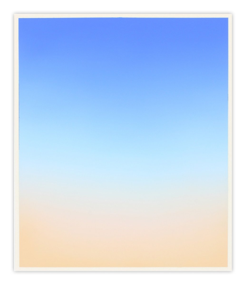 A minimalist vertical gradient artwork transitioning from deep blue to soft peach.