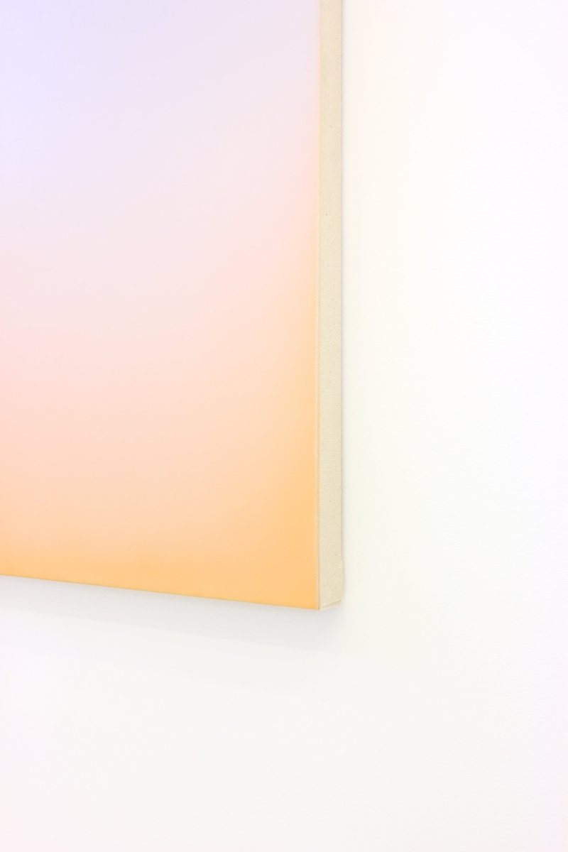 A minimalist vertical gradient artwork featuring a soft transition from pale lavender to warm peach.