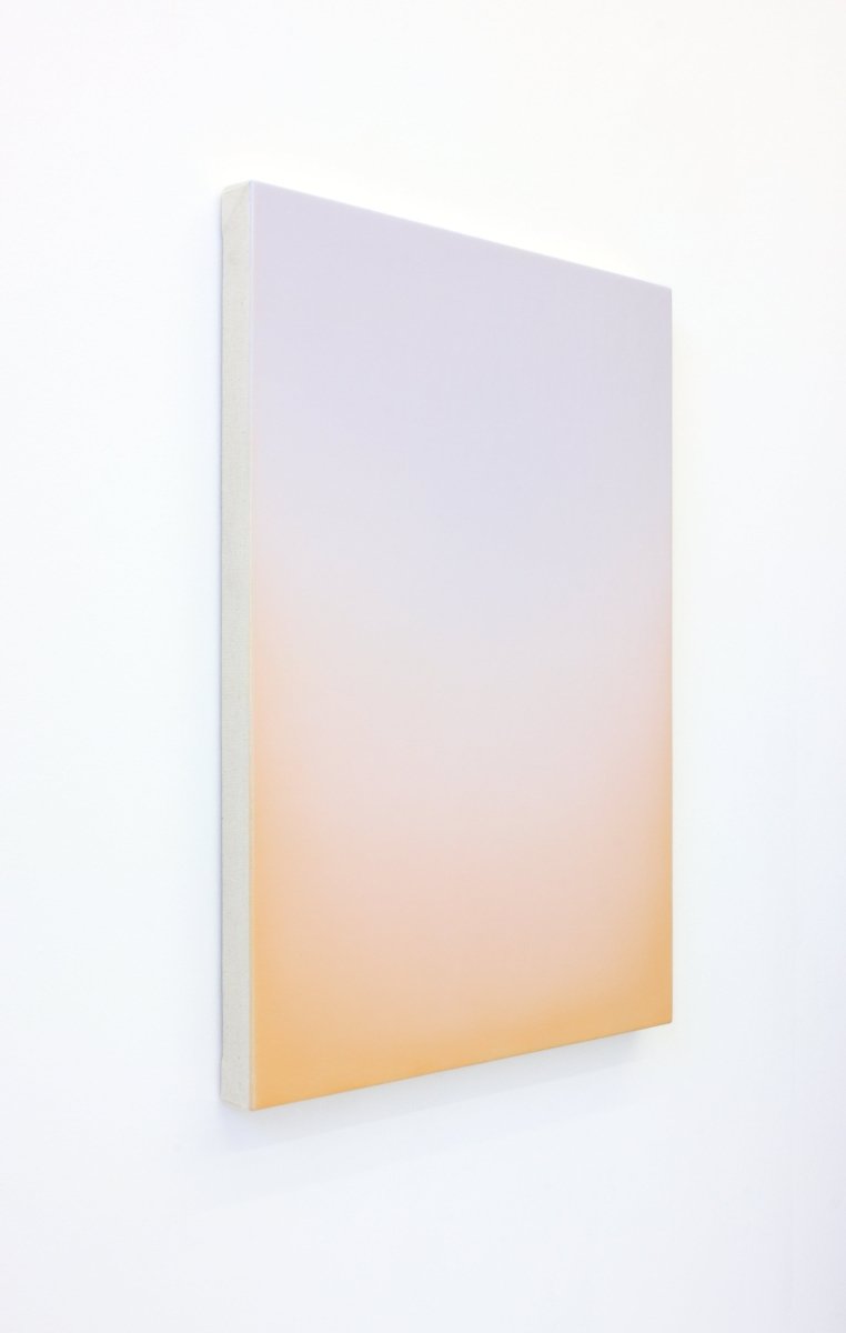 A minimalist vertical gradient artwork featuring a soft transition from pale lavender to warm peach.