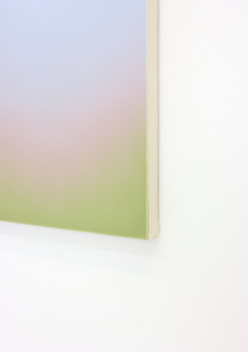 A minimalist vertical gradient artwork featuring a soft, seamless blend of pastel blue, pink, and yellow.