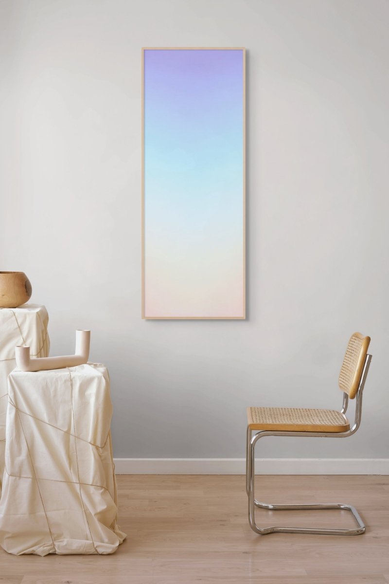 A minimalist vertical gradient artwork featuring a smooth transition from lavender to soft pink.