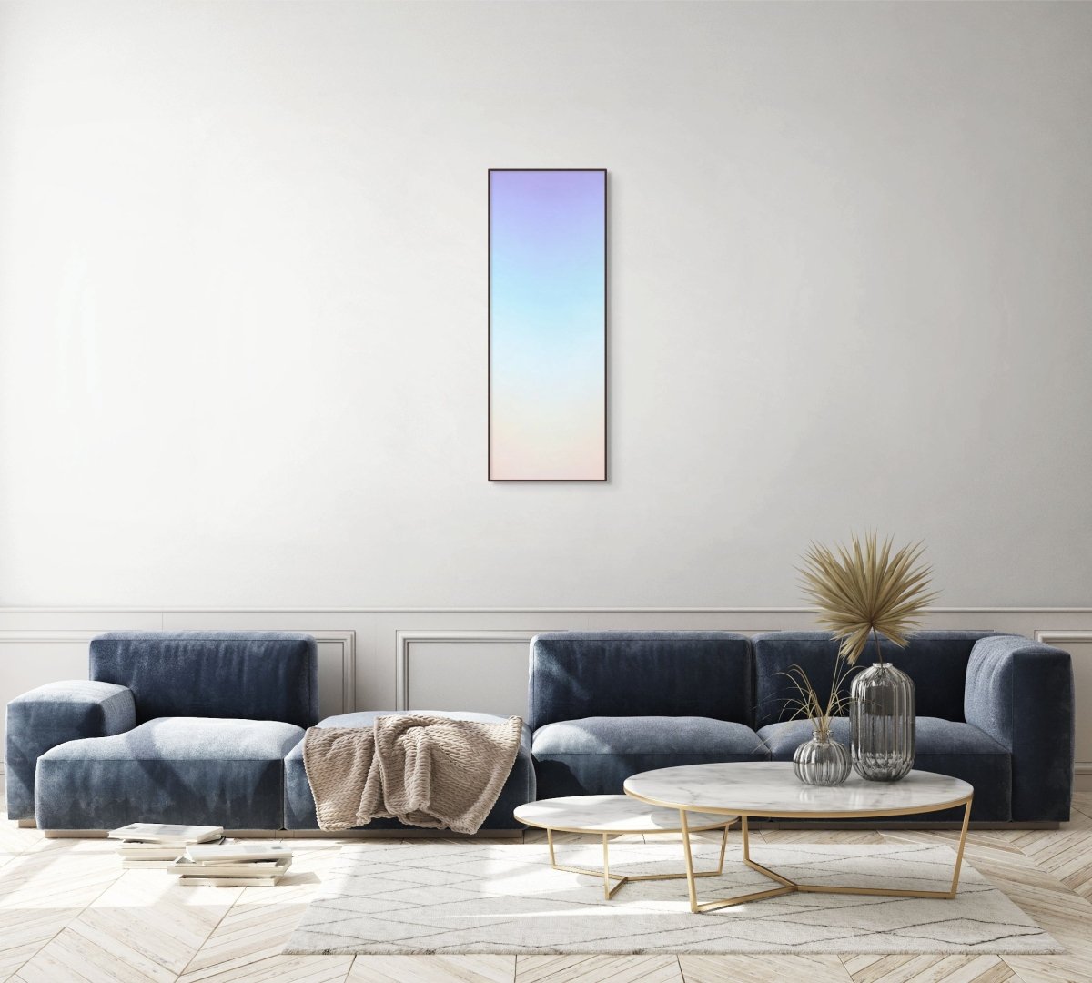 A minimalist vertical gradient artwork featuring a smooth transition from lavender to soft pink.
