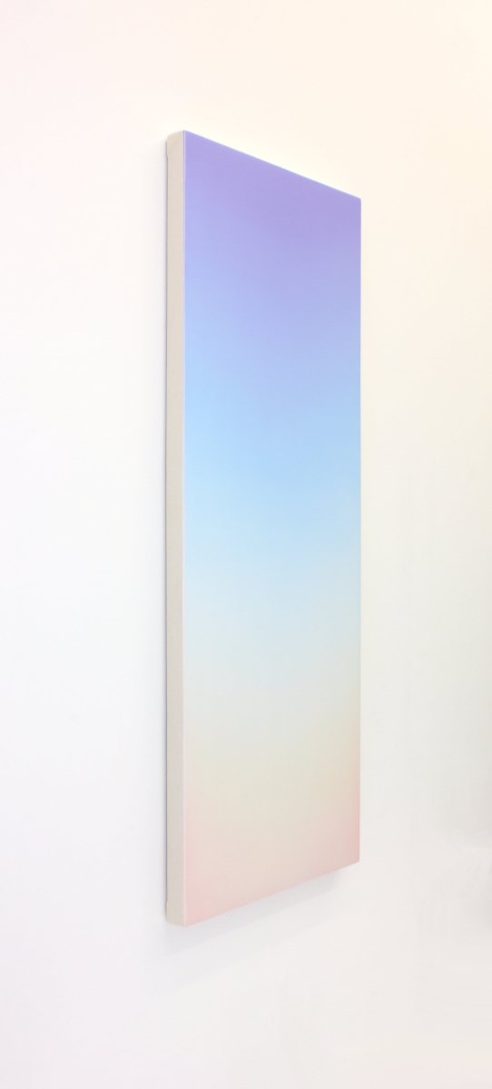 A minimalist vertical gradient artwork featuring a smooth transition from lavender to soft pink.