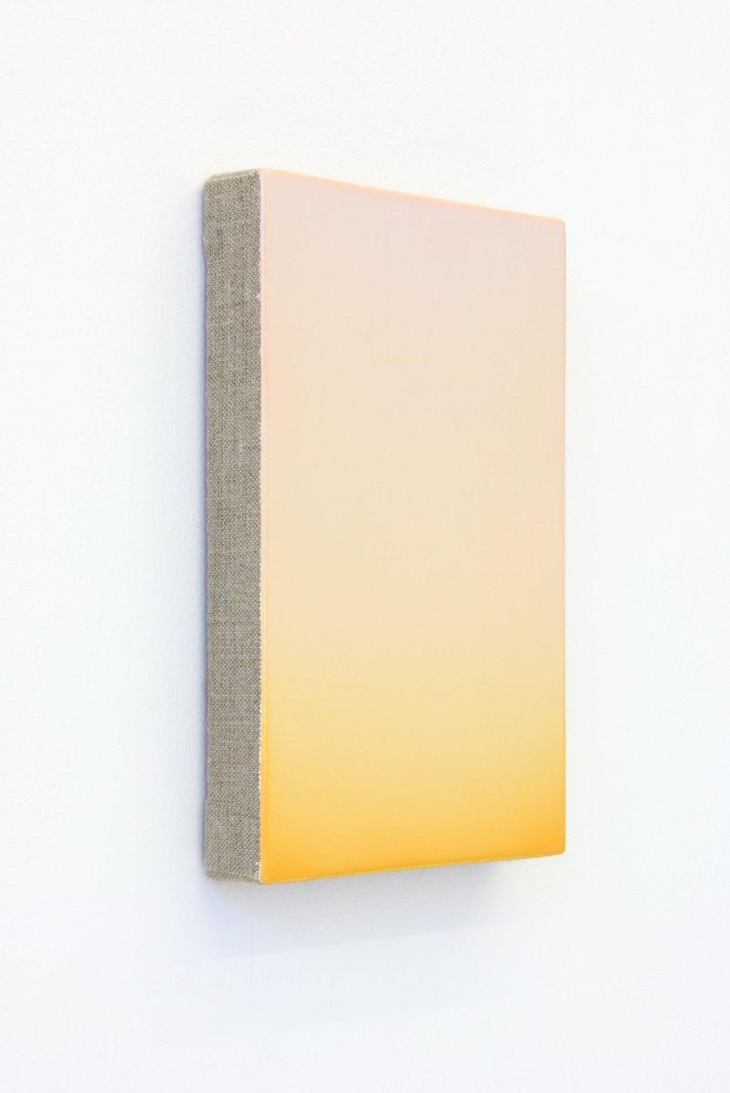 A minimalist vertical gradient artwork transitioning from pale pink to warm yellow.