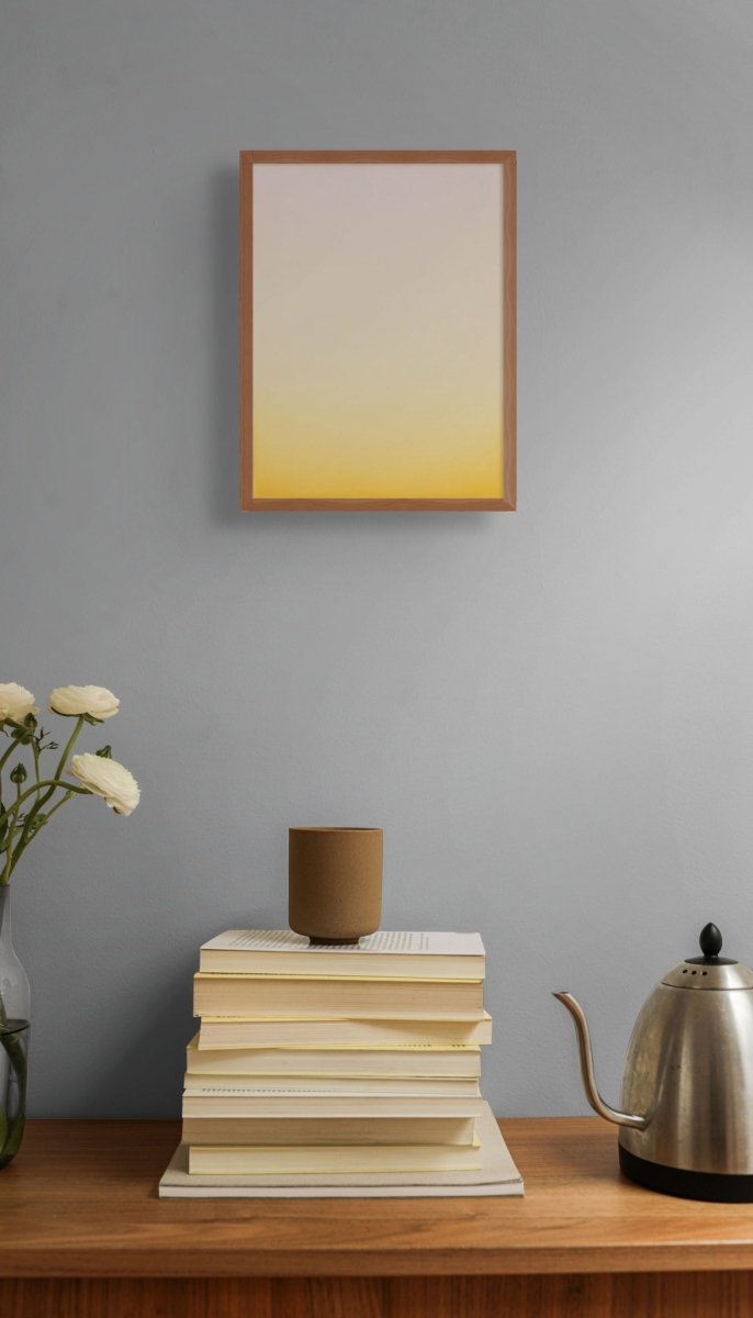 A minimalist vertical gradient artwork transitioning from pale pink to warm yellow.