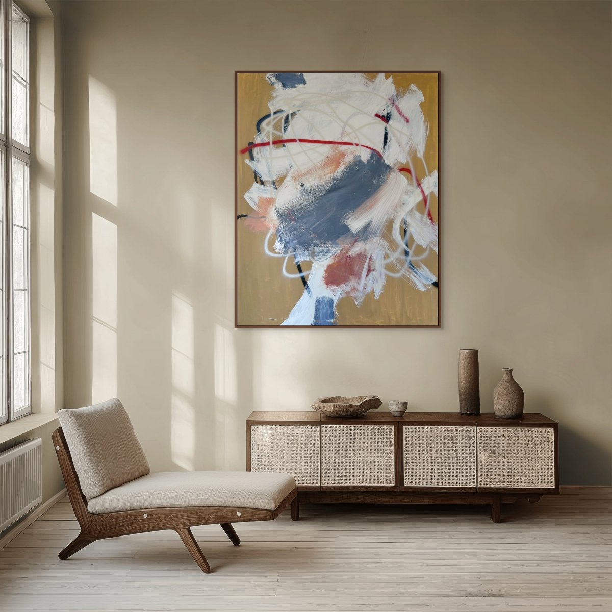 An abstract portrait study featuring a face profile in profile against a gold background.
