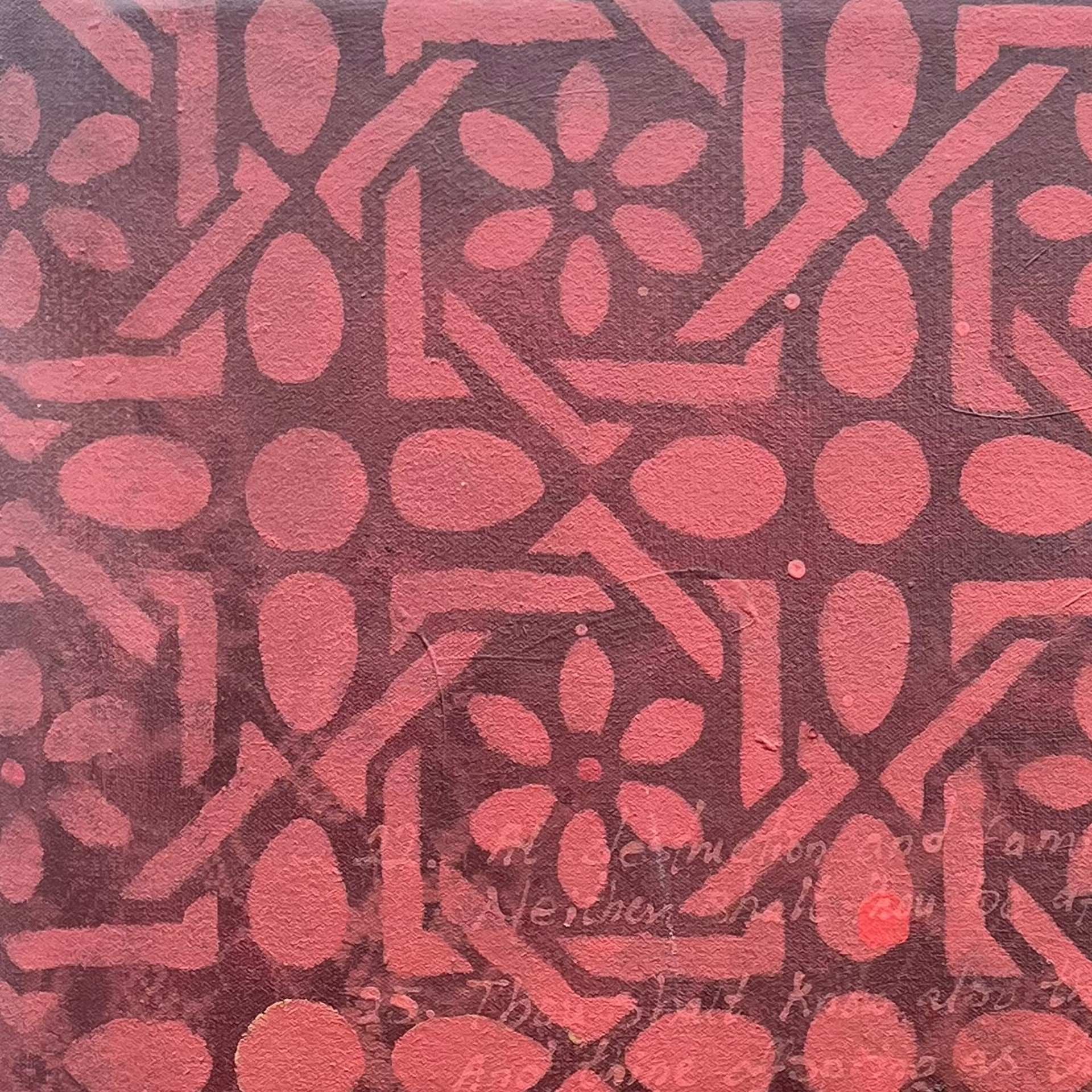 A painting of snowdrops and butterflies on a red background.
