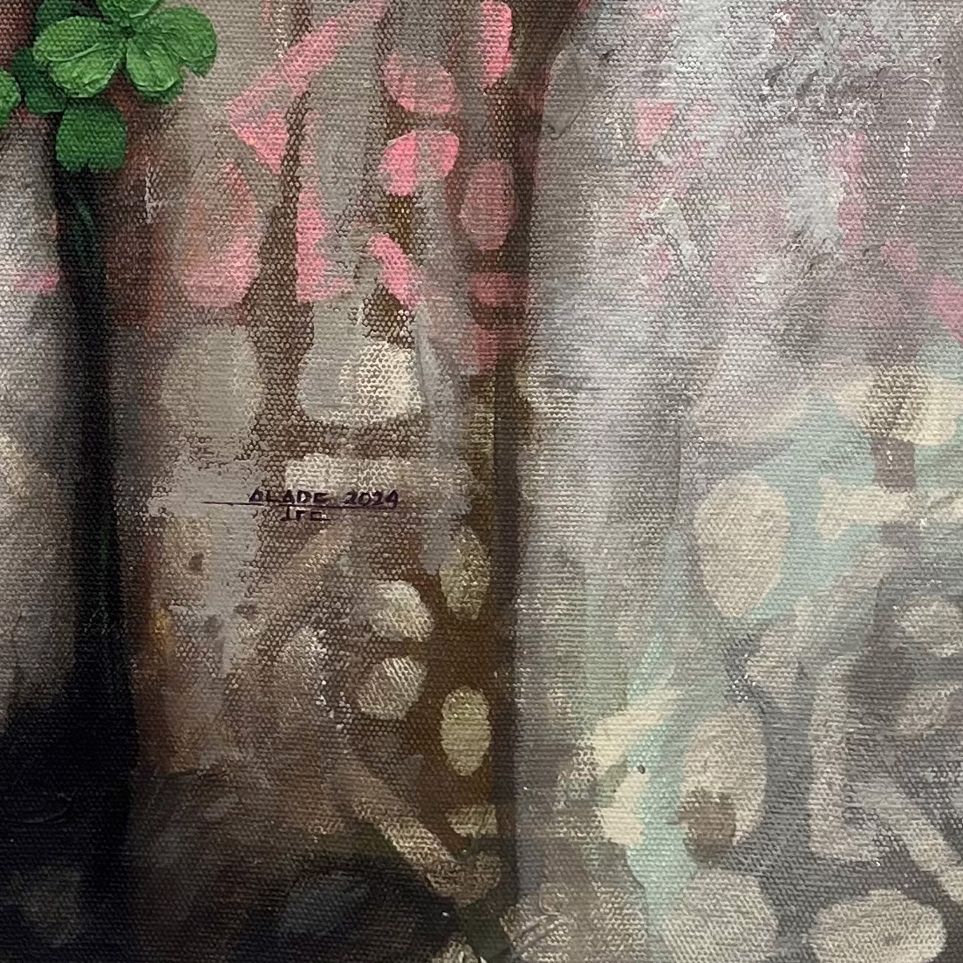 A painting of two butterflies sitting on a rock wall.