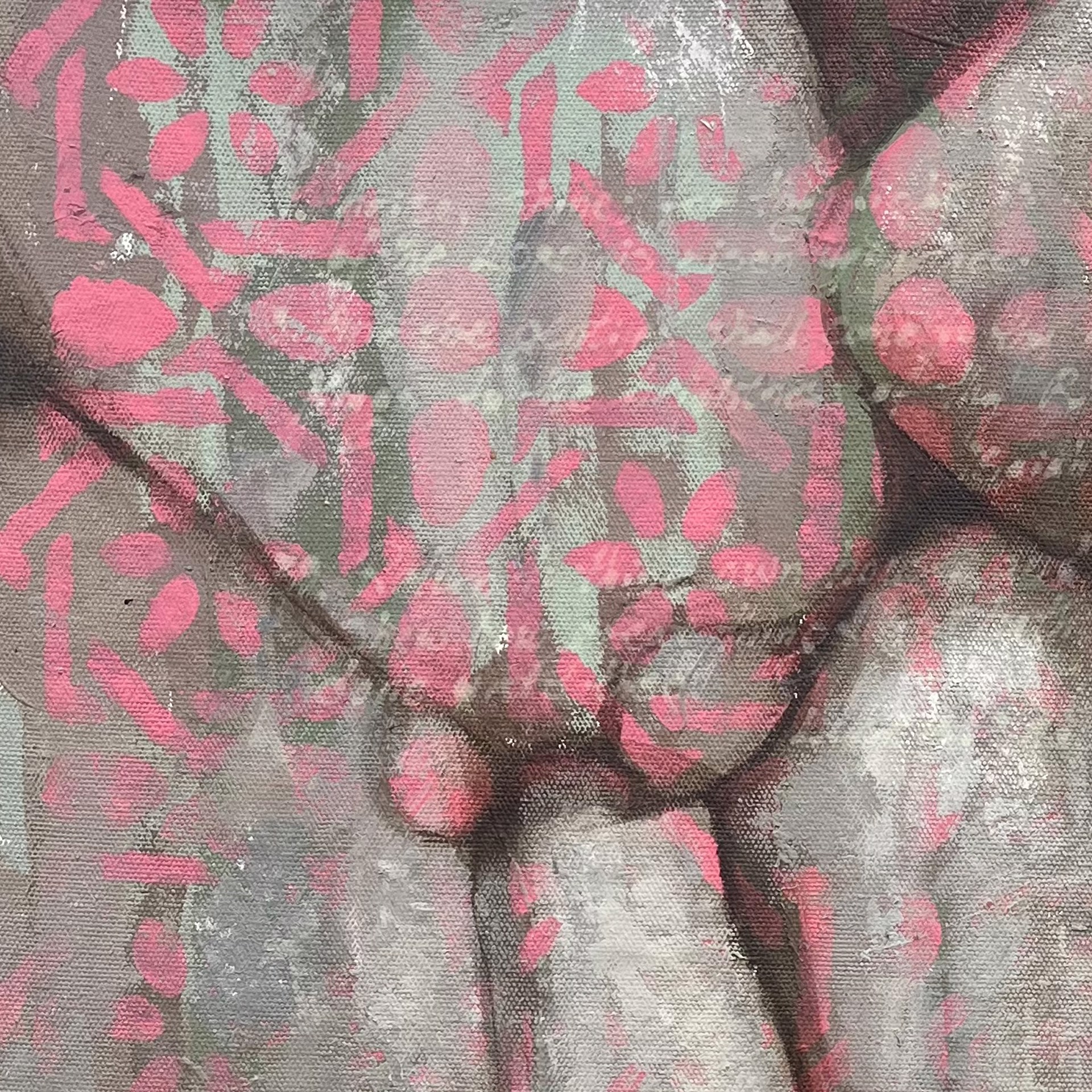 A painting of two butterflies sitting on a rock wall.