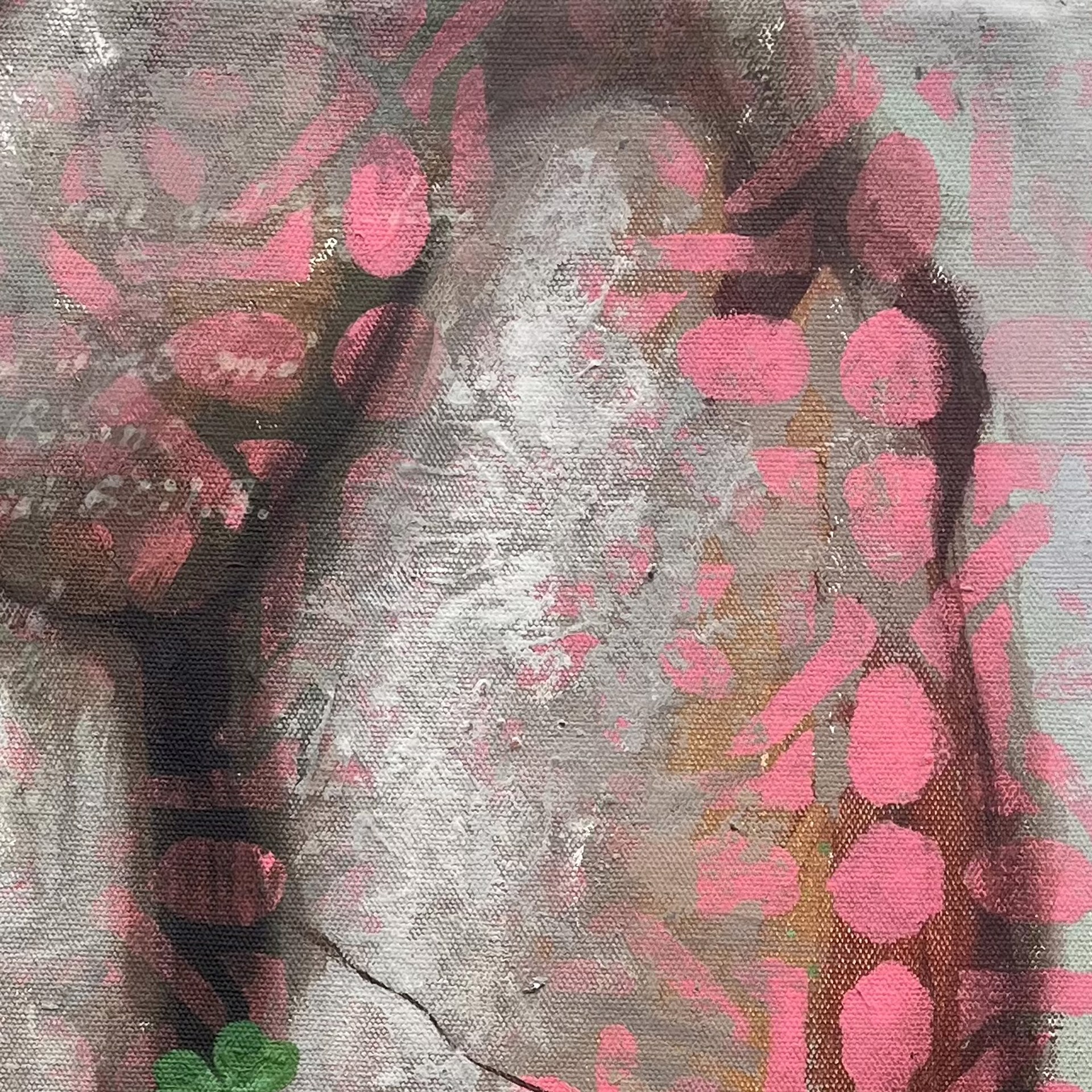 A painting of two butterflies sitting on a rock wall.