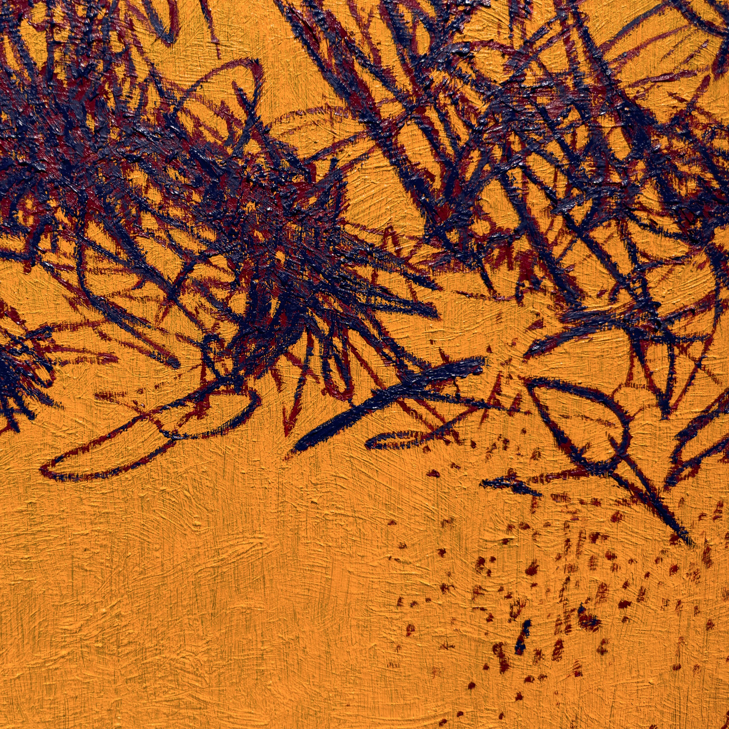 A painting of a bunch of twigs on a yellow background.