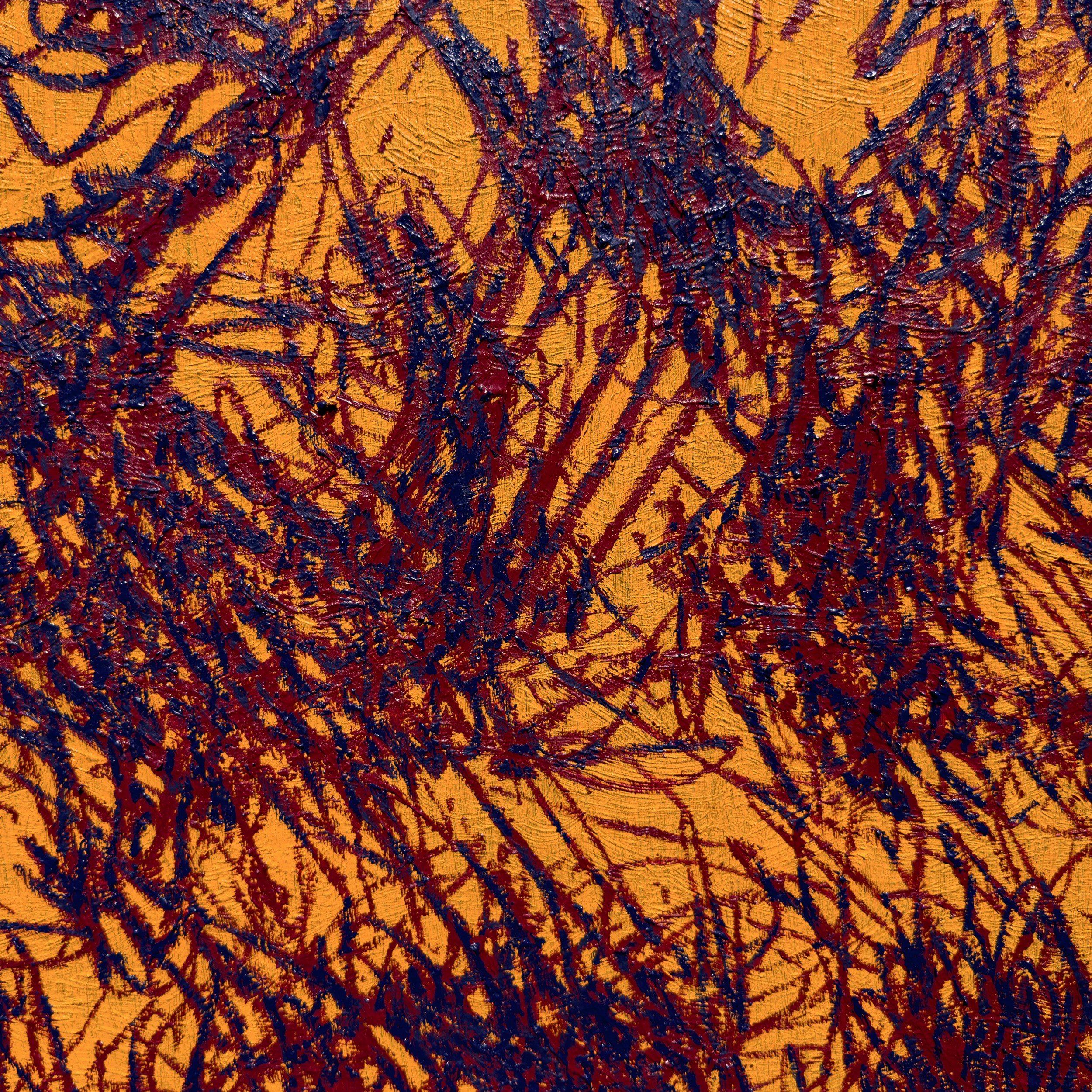 A painting of a bunch of twigs on a yellow background.