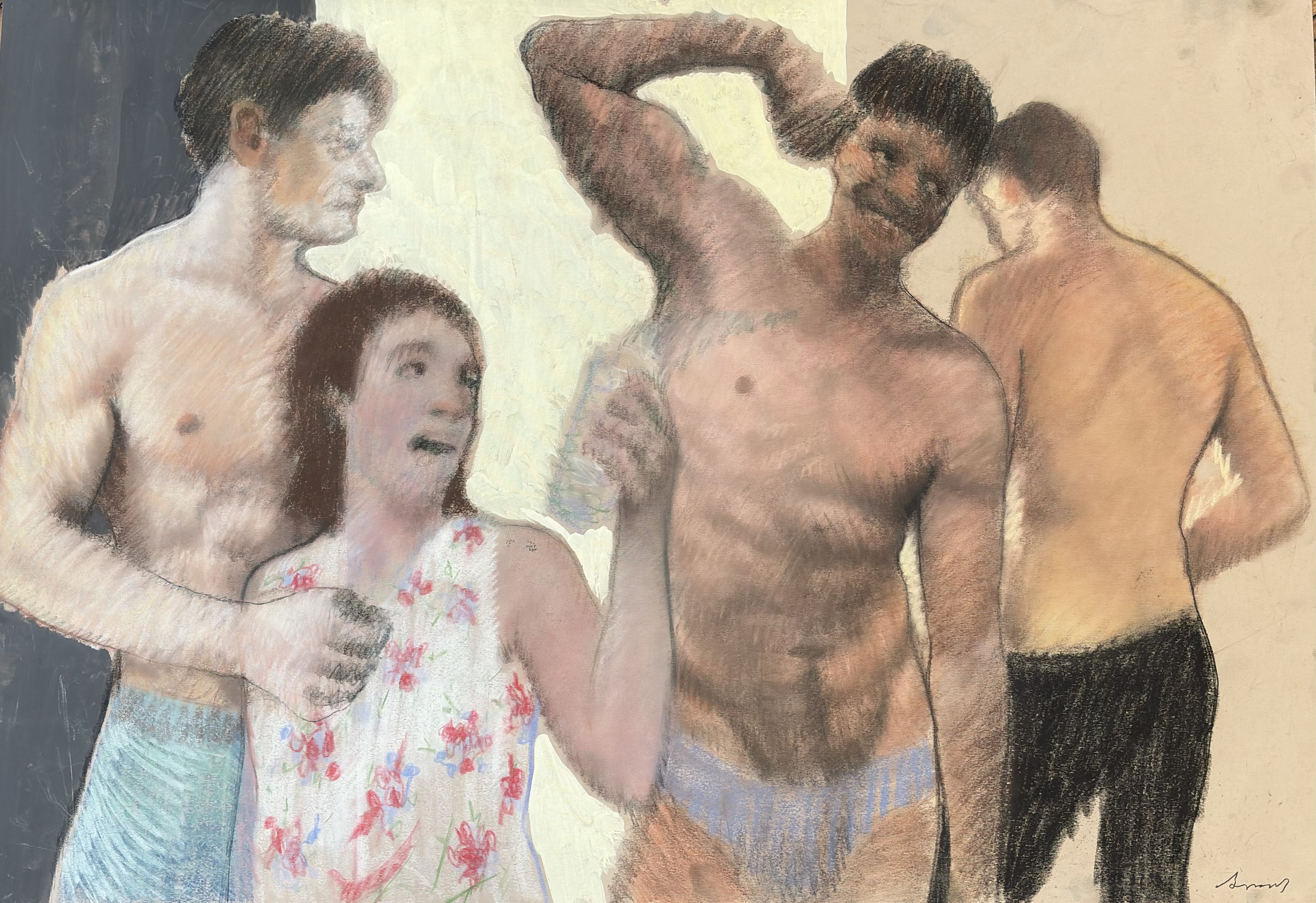 A drawing of a group of people standing next to each other.