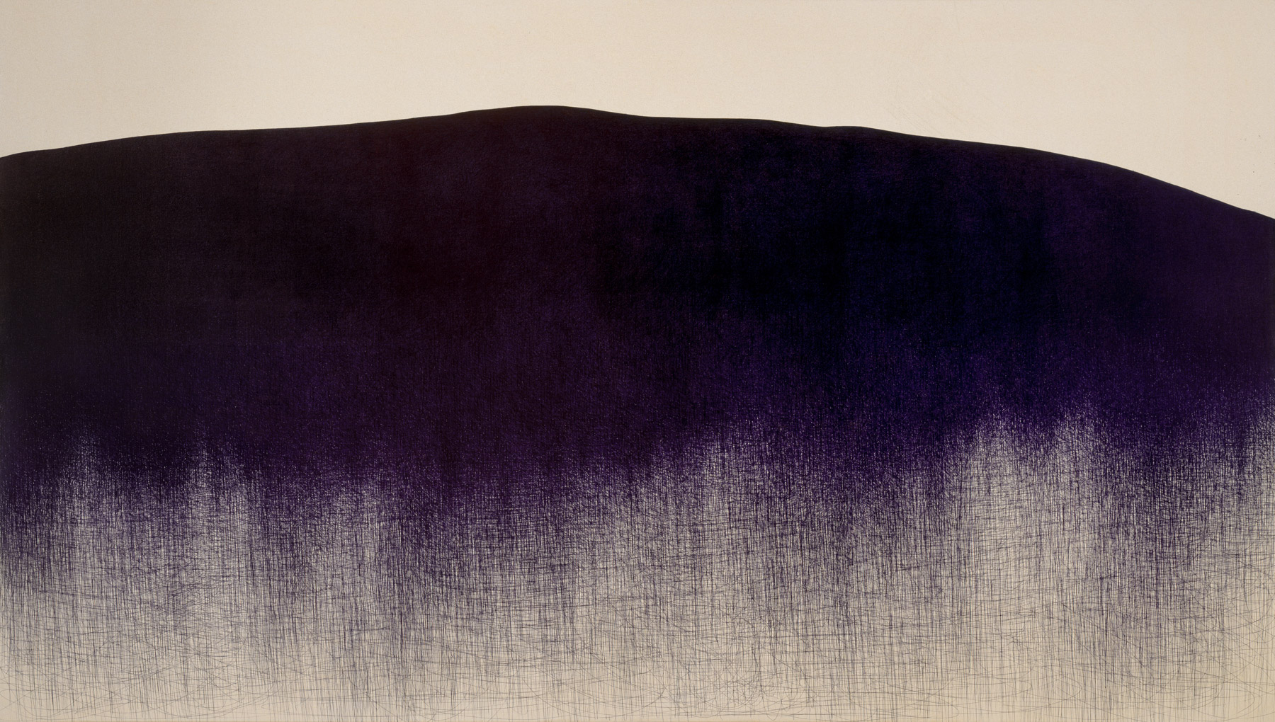 A minimalist abstract composition featuring a deep purple gradient over a textured surface.