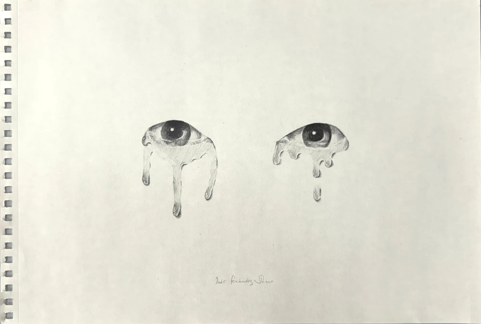 A drawing of two eyes with tears coming out of them.