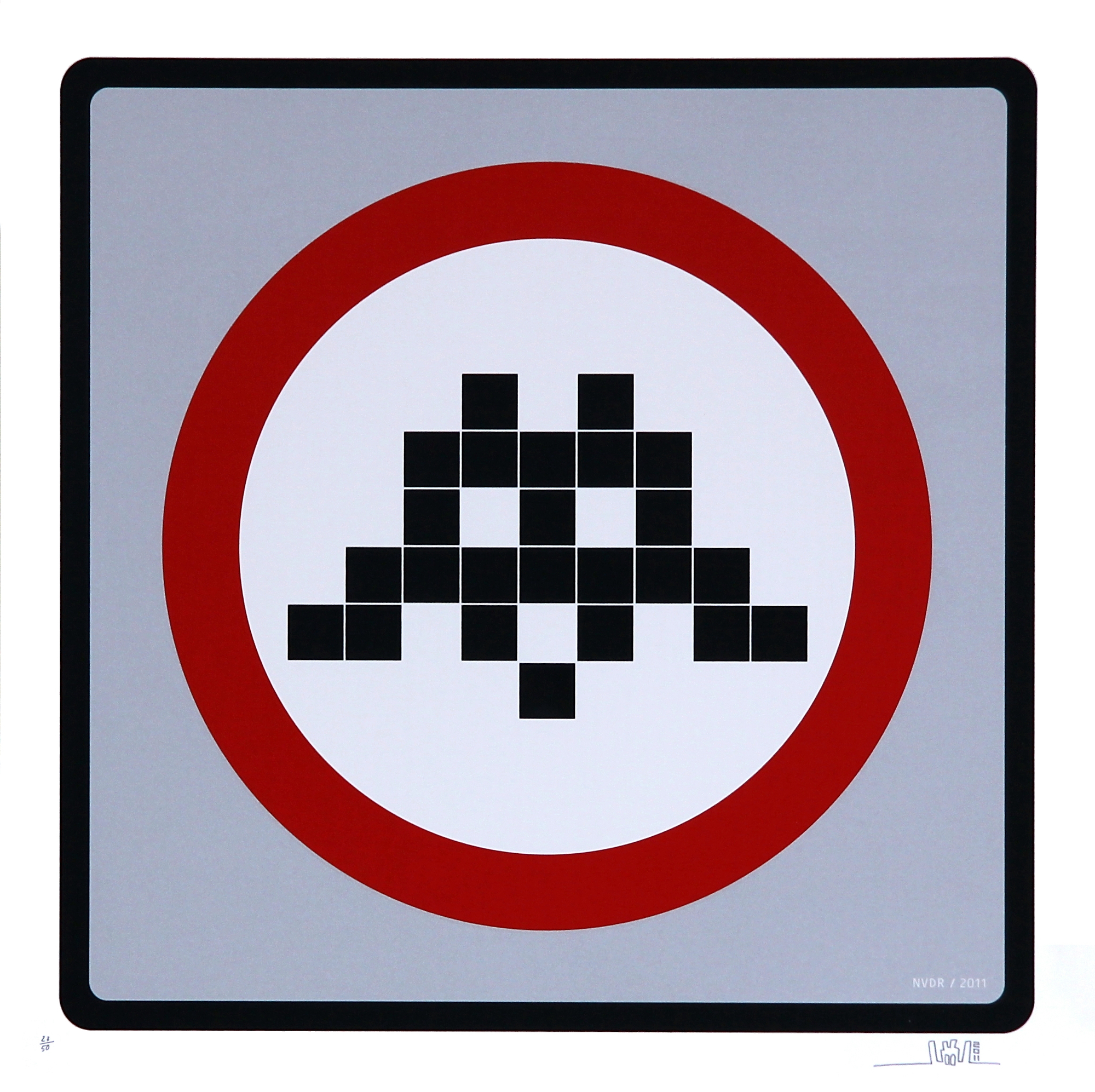 Warning Invader (Silver) by Invader, 2011