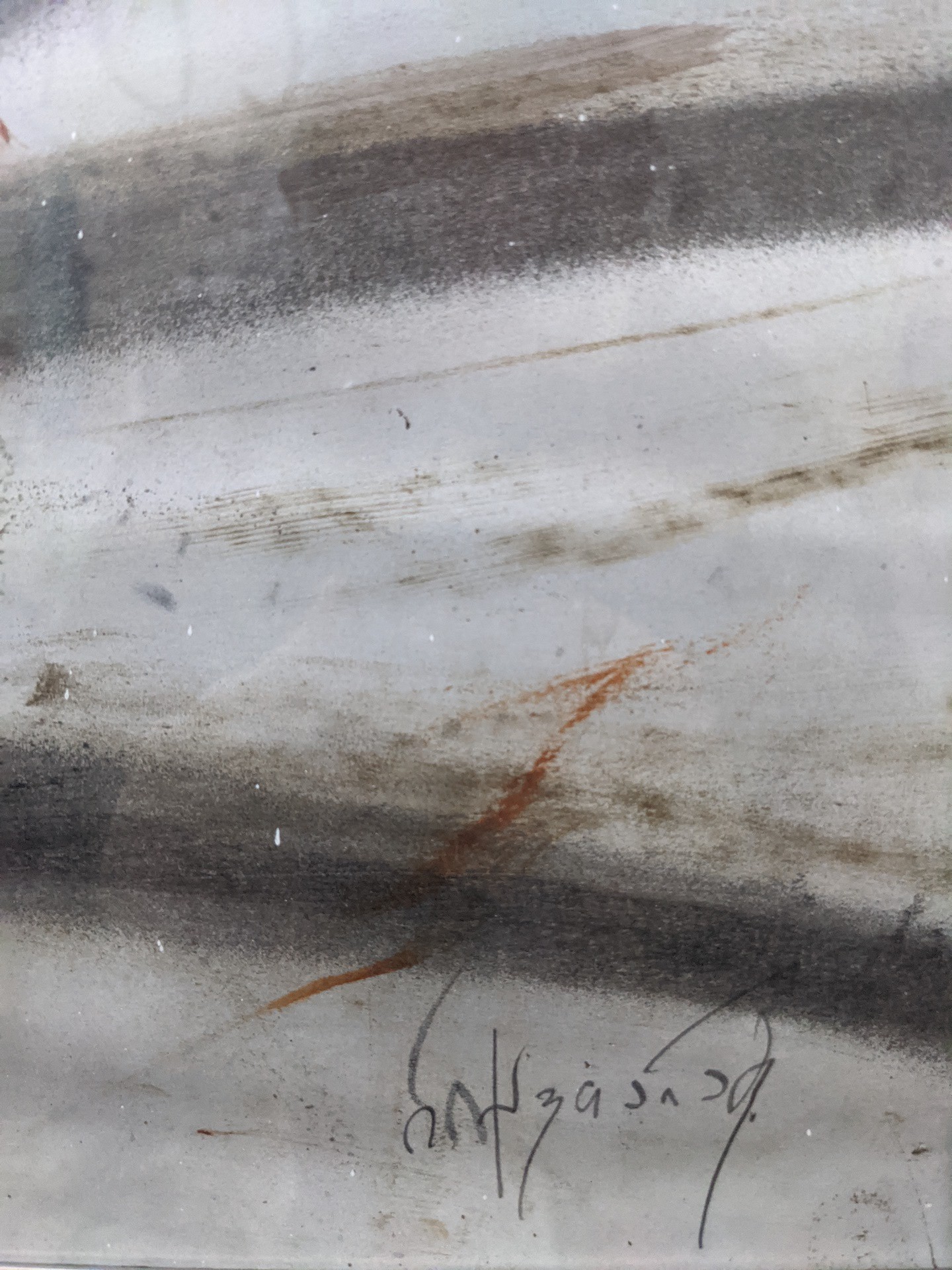 An abstract composition of layered horizontal bands in earthy tones.