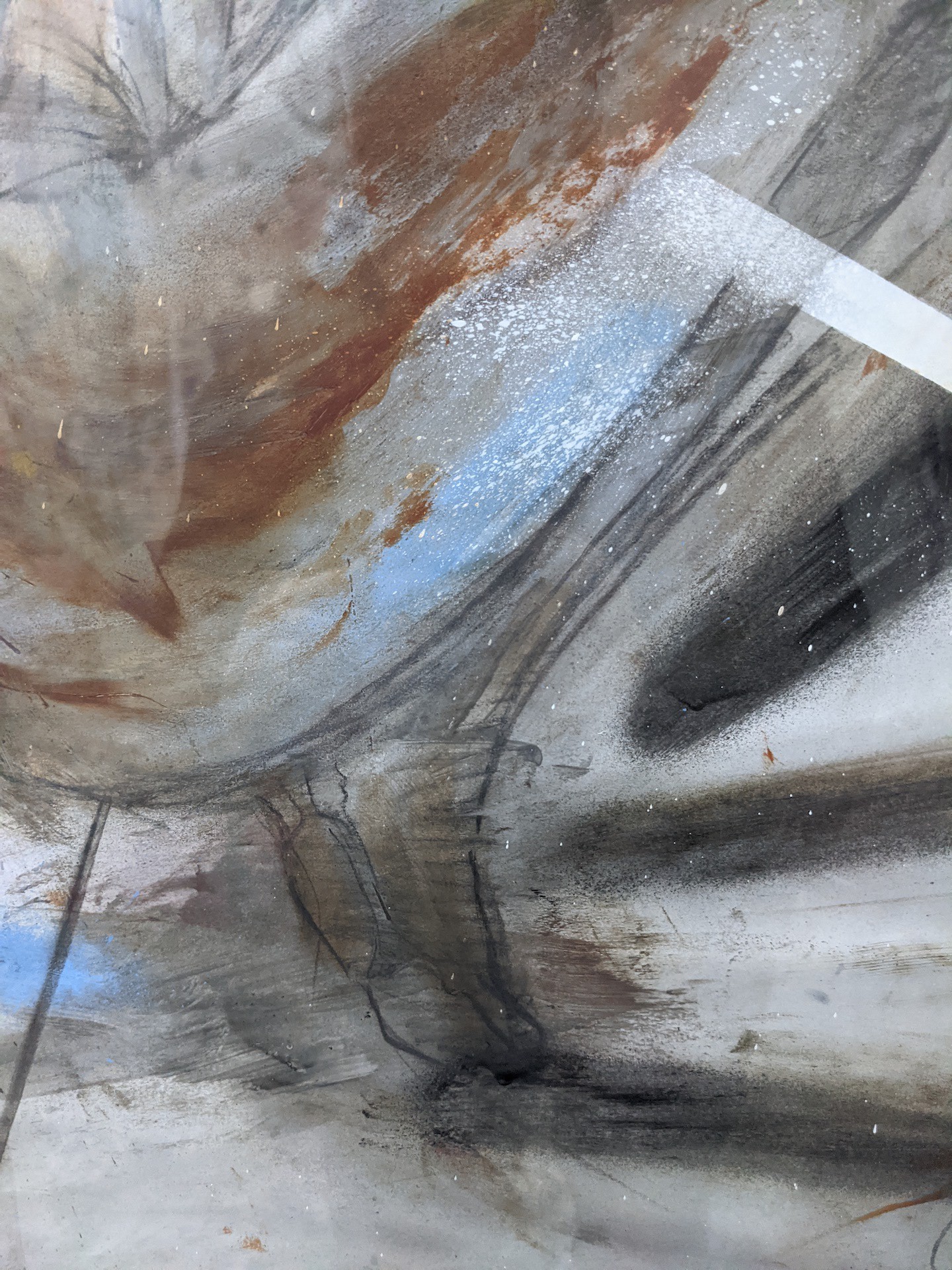 An abstract composition of layered horizontal bands in earthy tones.