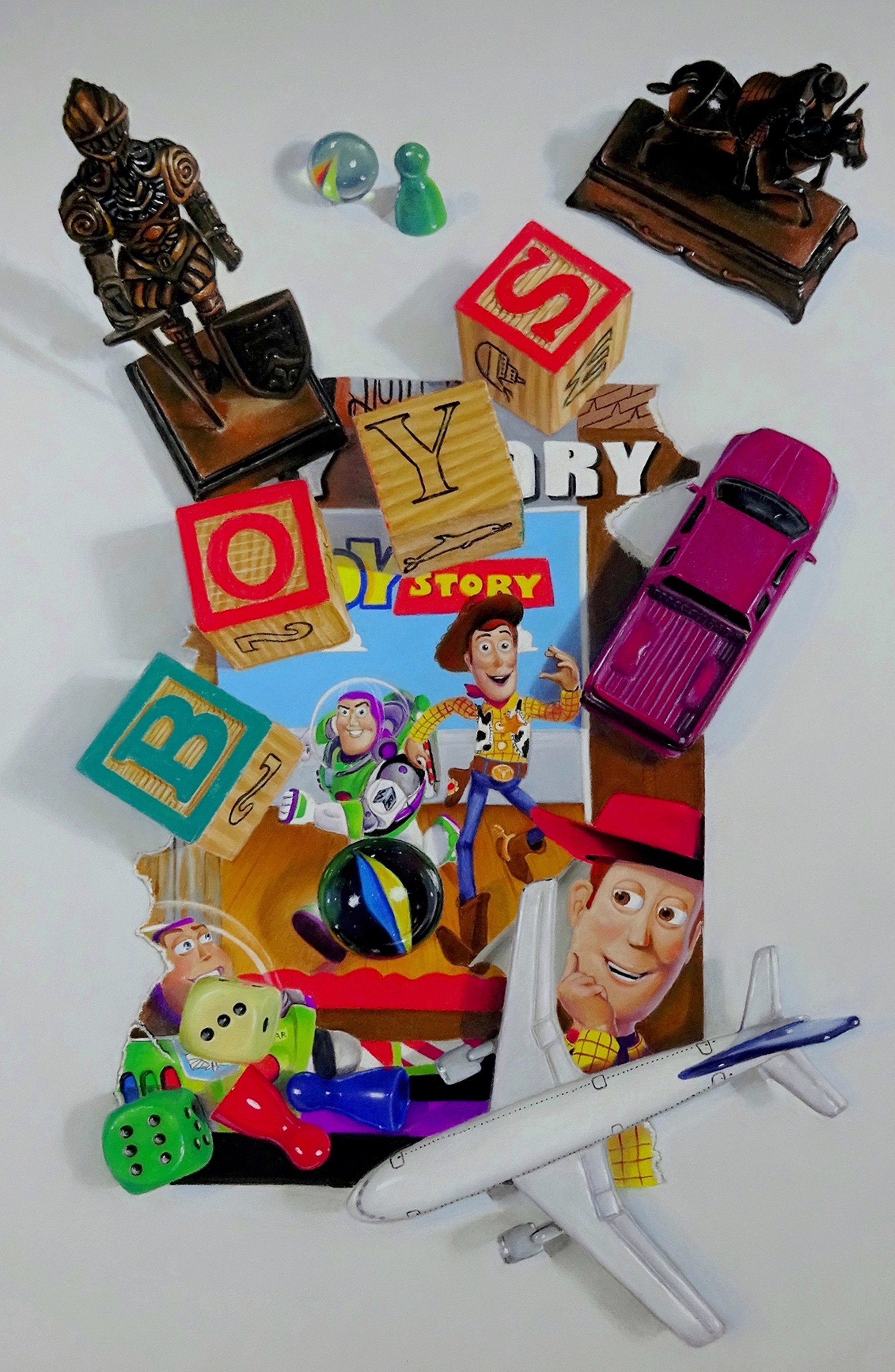 A bunch of toys that are sitting on a table.
