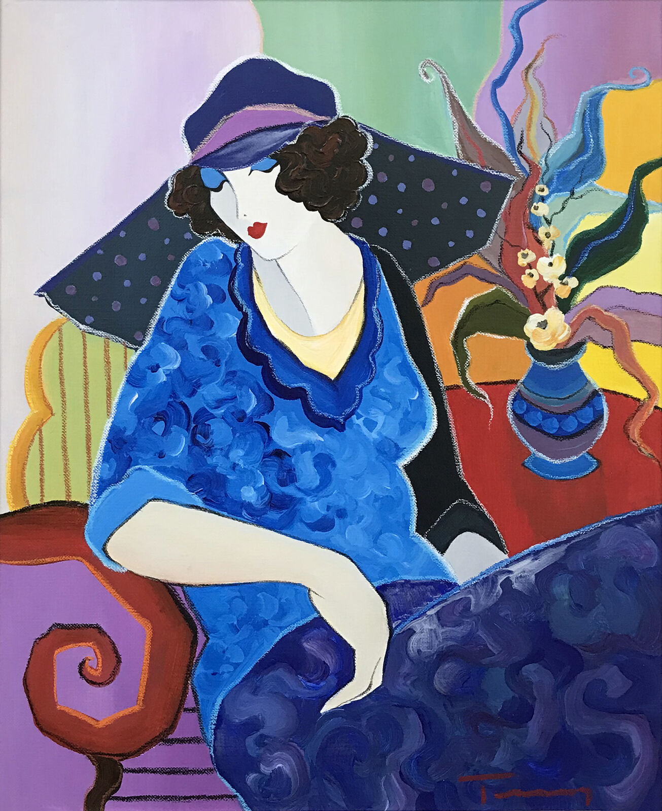 Artwork by Itzchak Tarkay, DAYDREAMING, Made of Acrylic On Canvas 