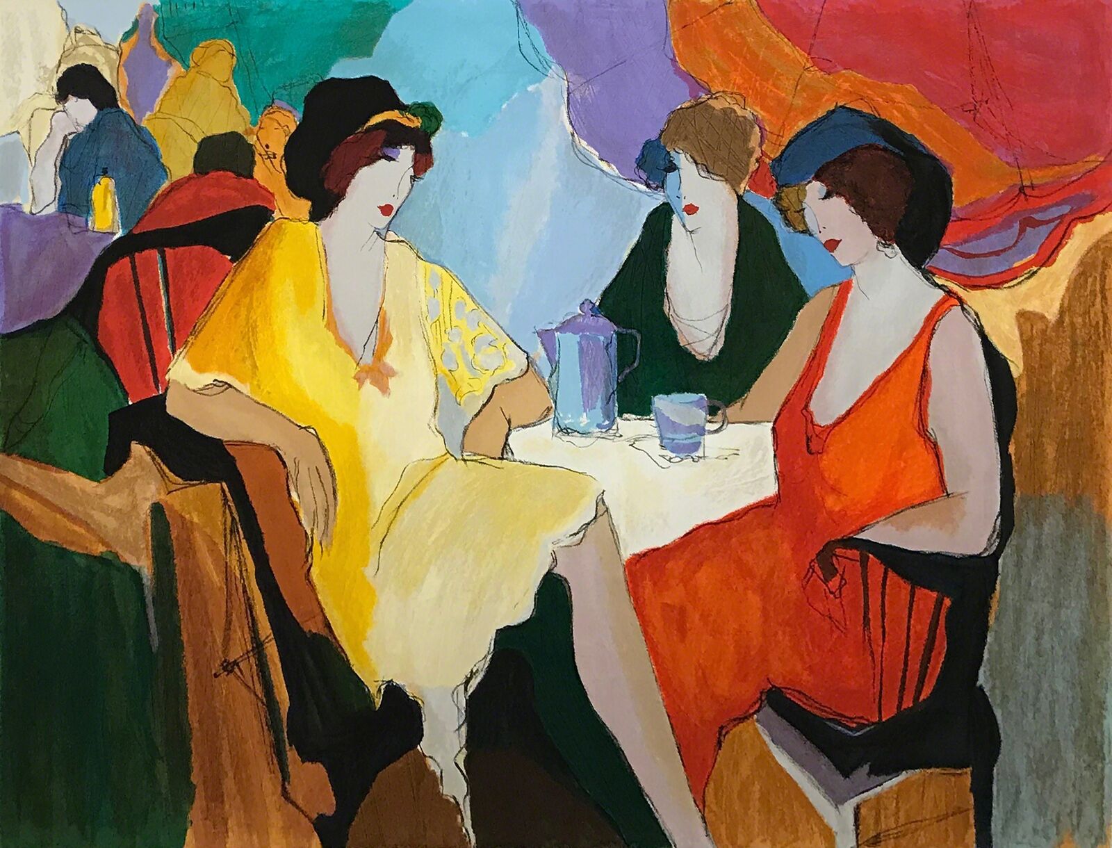 Artwork by Itzchak Tarkay, TEA PARTY, Made of Serigraph 