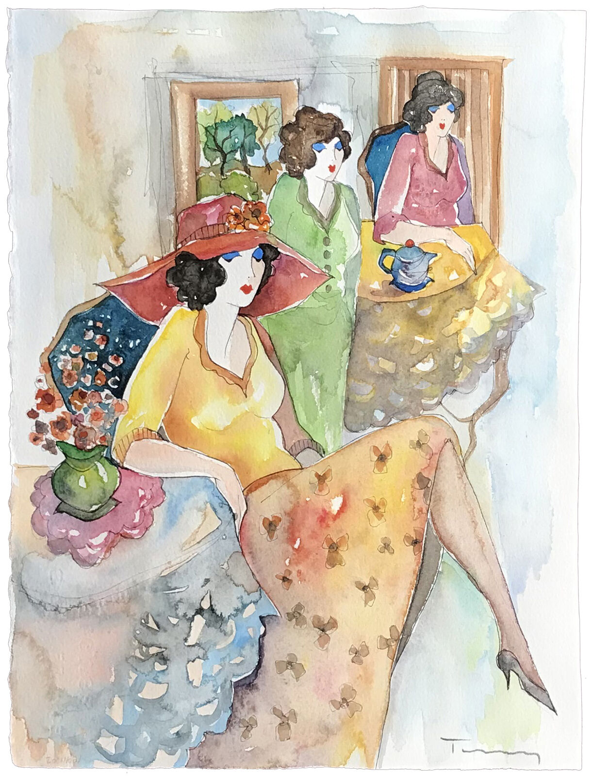 Artwork by Itzchak Tarkay, UNTITLED (REUNION), Made of Watercolor On Paper 