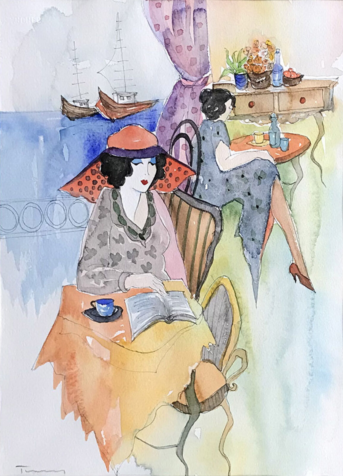 UNTITLED (SEASIDE CAFE) by Itzchak Tarkay, circa 1995