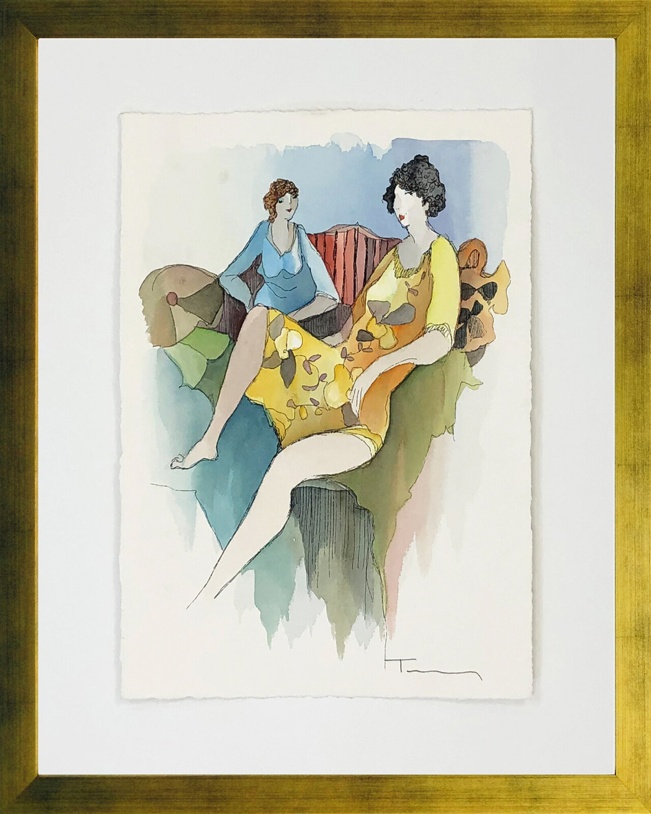 Midday Rest (Watercolor) by Itzchak Tarkay, Late 20th Century