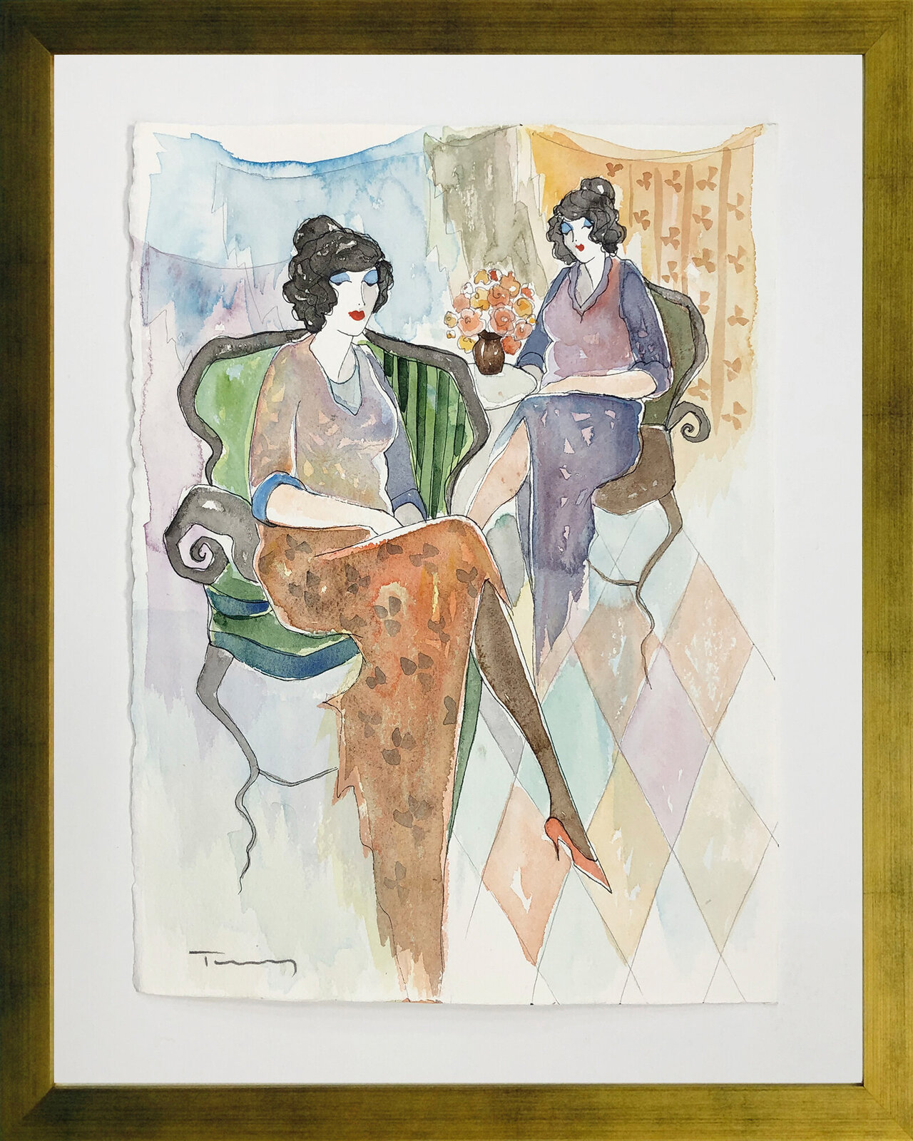 Tea For Two (Watercolor) by Itzchak Tarkay, null