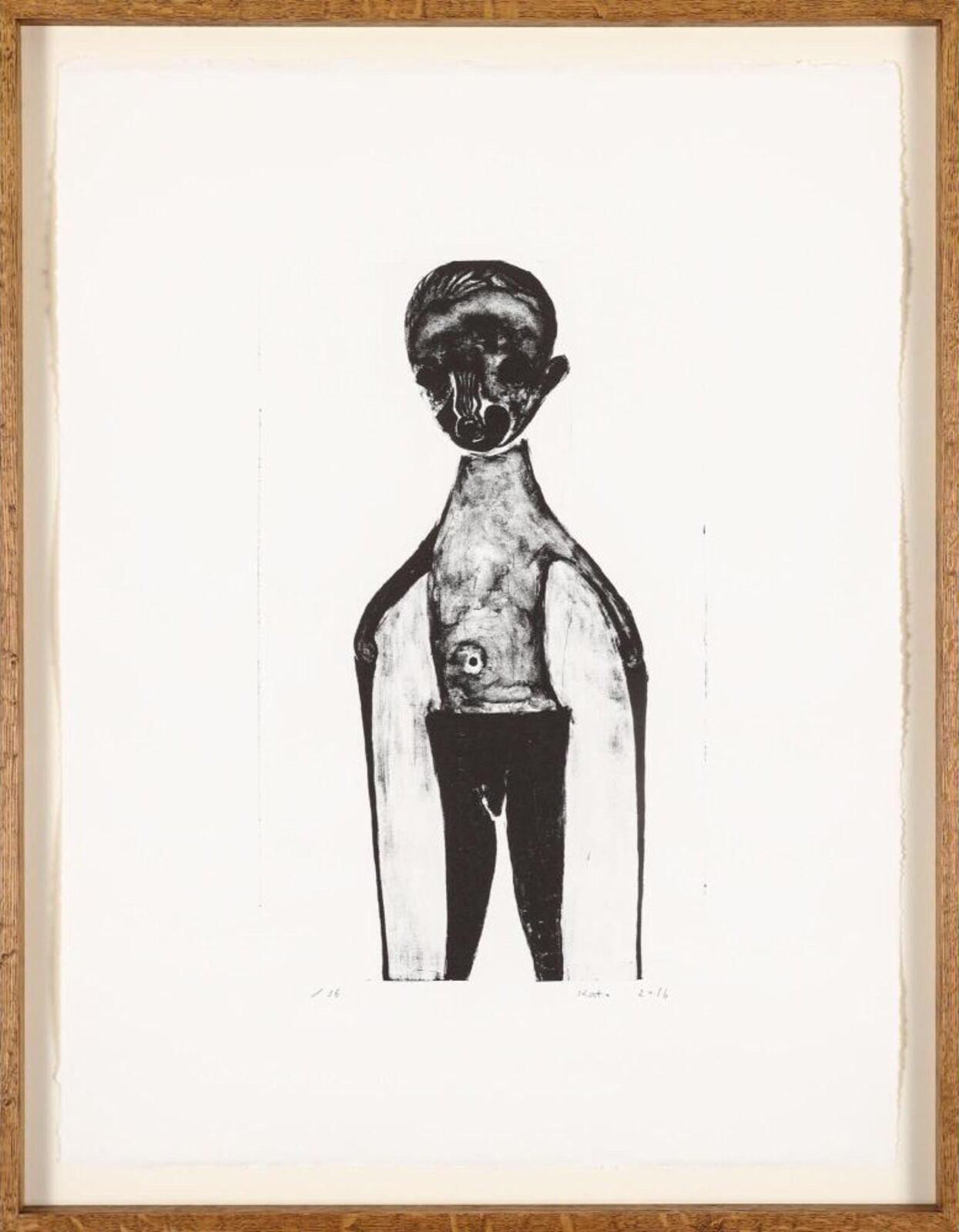 A black and white drawing of a man with a mask on his face.