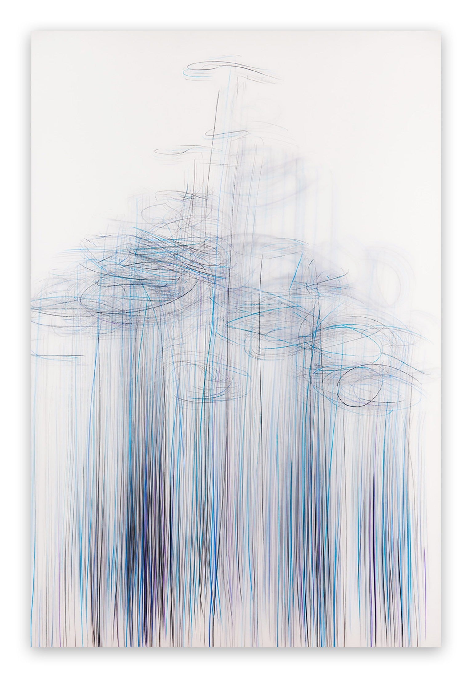 A drawing of blue and white lines on a white background.