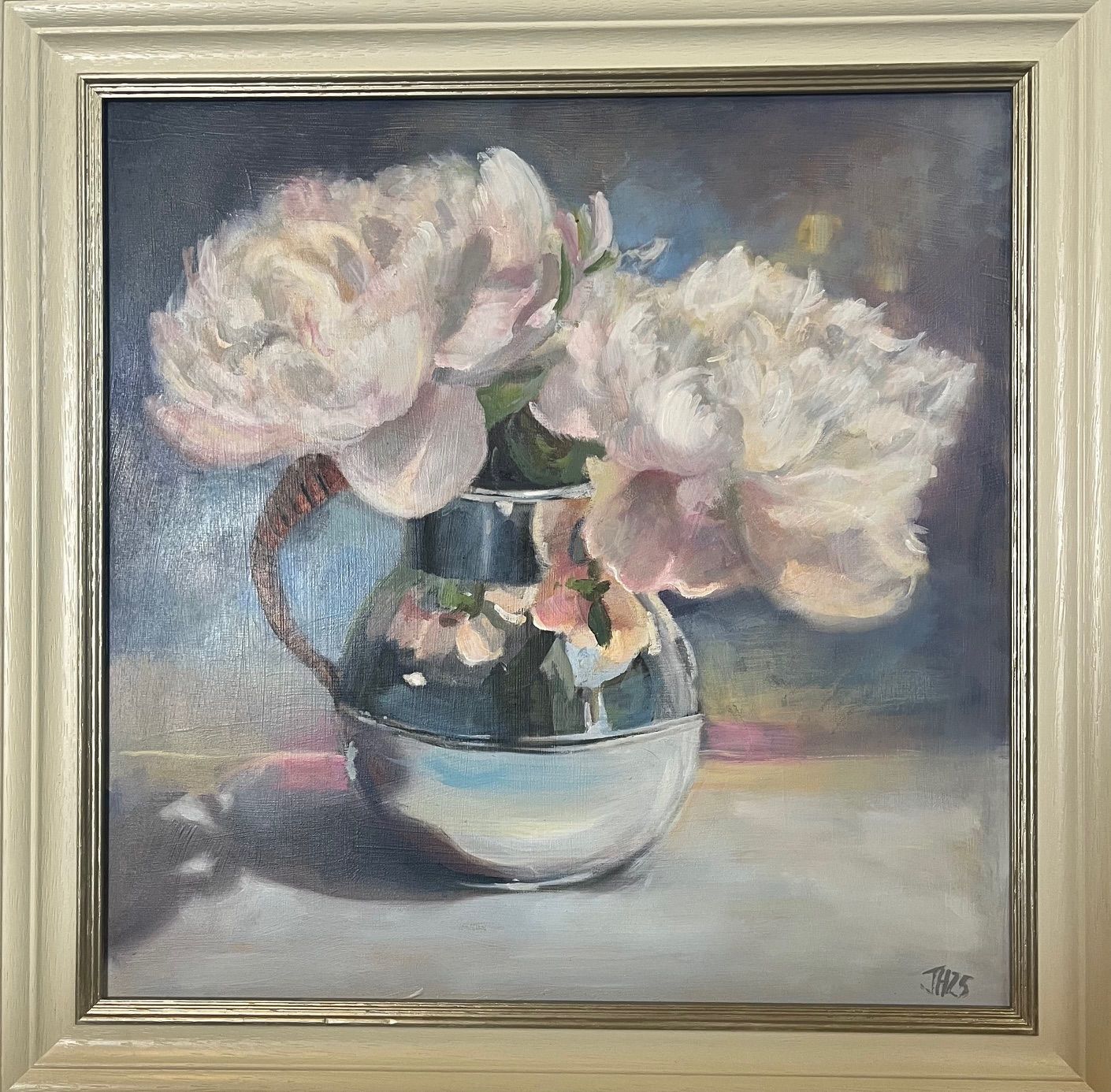 Peonies in Silver Vessel