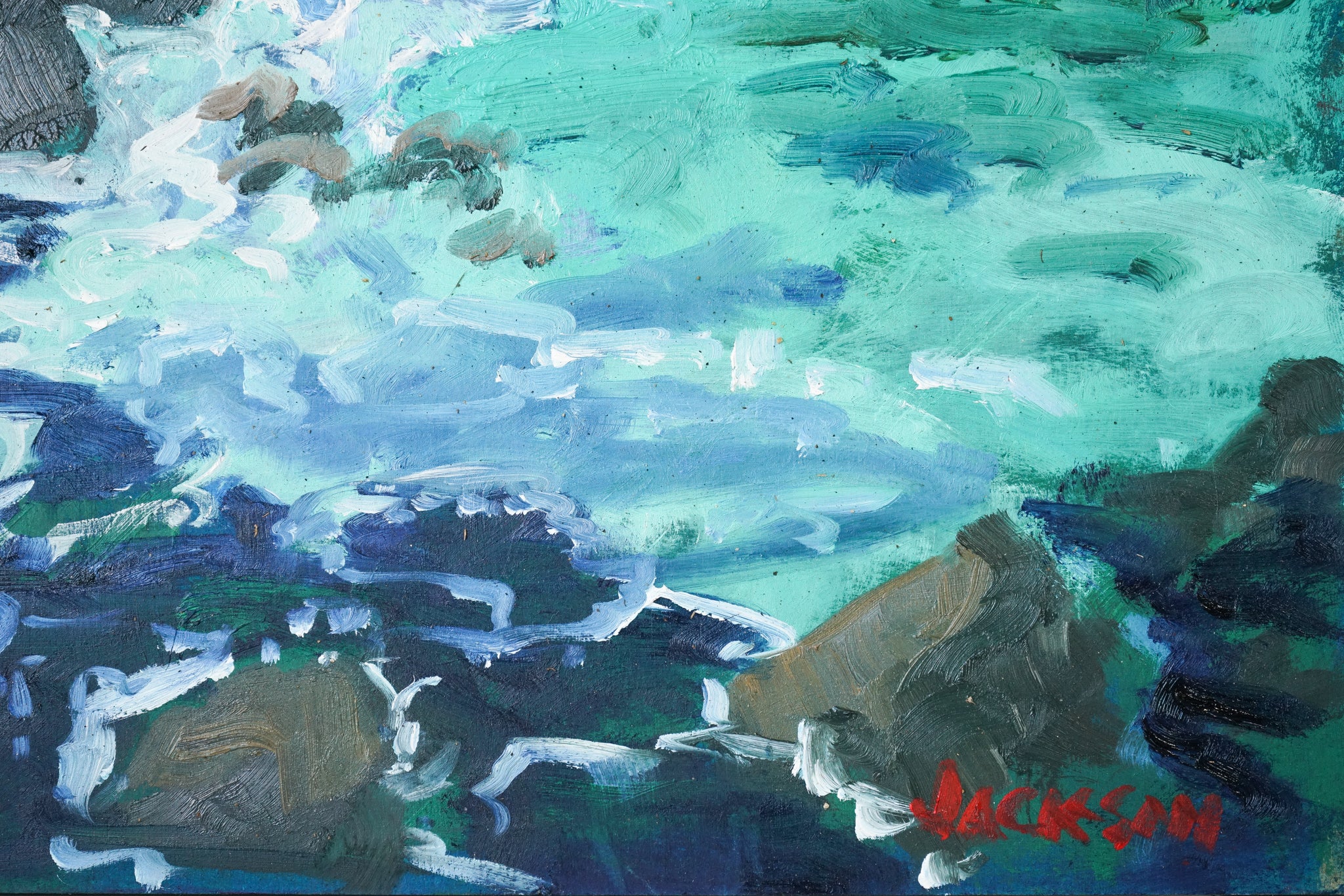 Artwork by Jackson, Costa Brava - Blue and Green, Made of Oil on board 