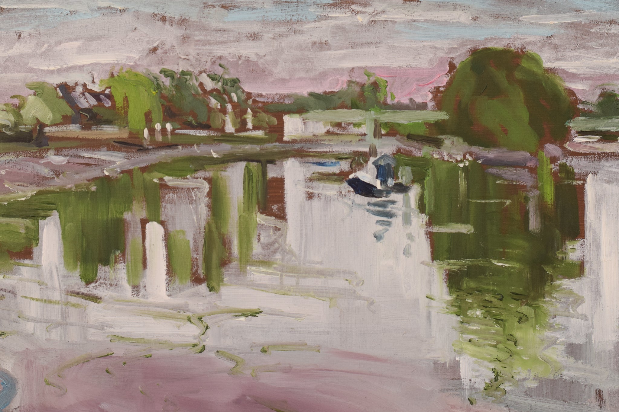 Artwork by Jackson, Kew Bridge - Towards Strand-on-the-Green, Made of Oil on board 