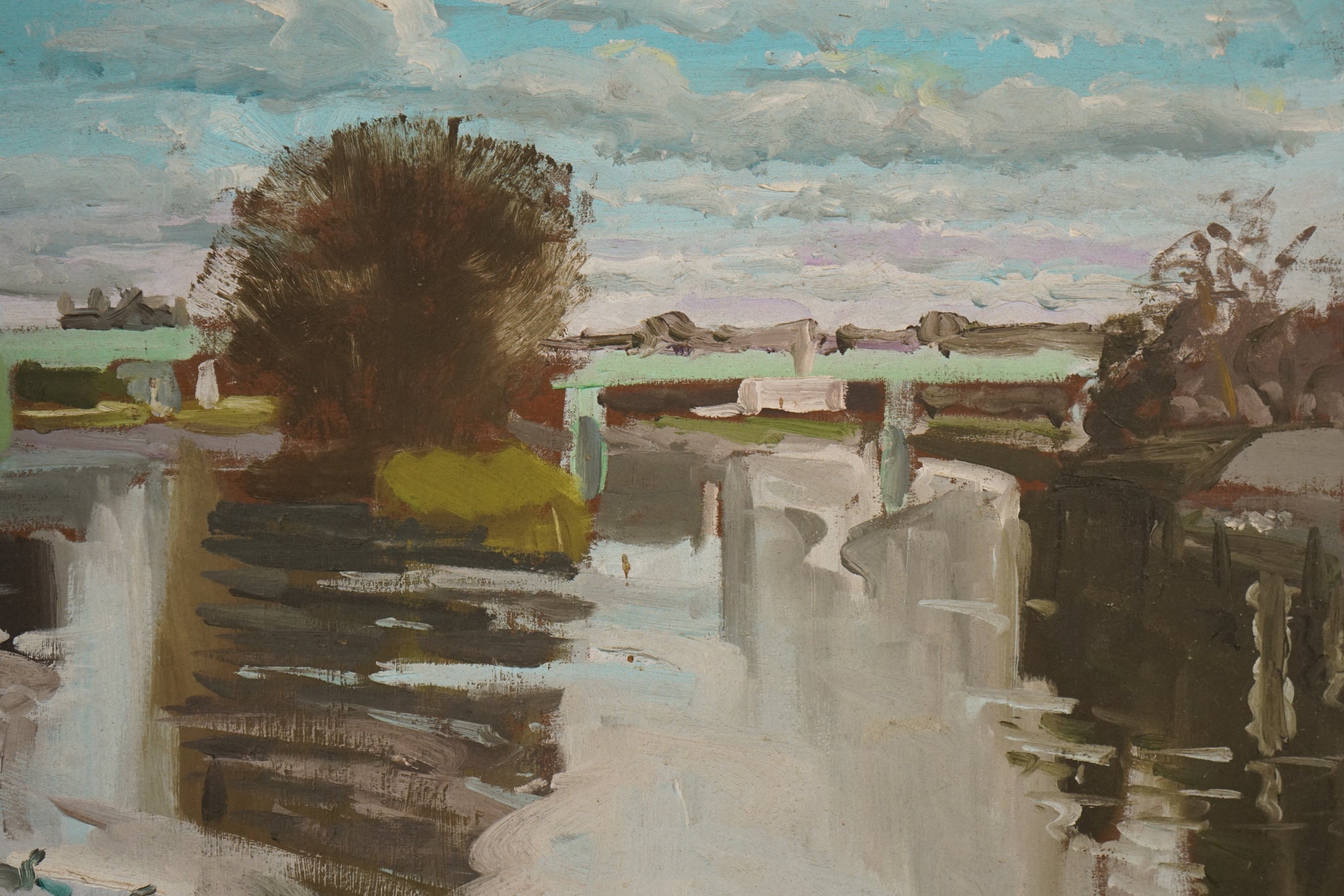 Artwork by Jackson, Kew bridge towards the Strand on the Green - En Plein Air Painting, Made of Oil on board 