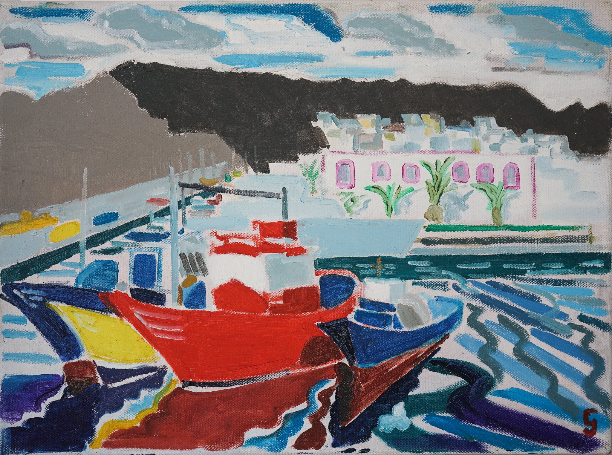 Artwork by Jackson, Puerto de Mogán - Gran Canaria - Fishing boats, Made of Oil on board 