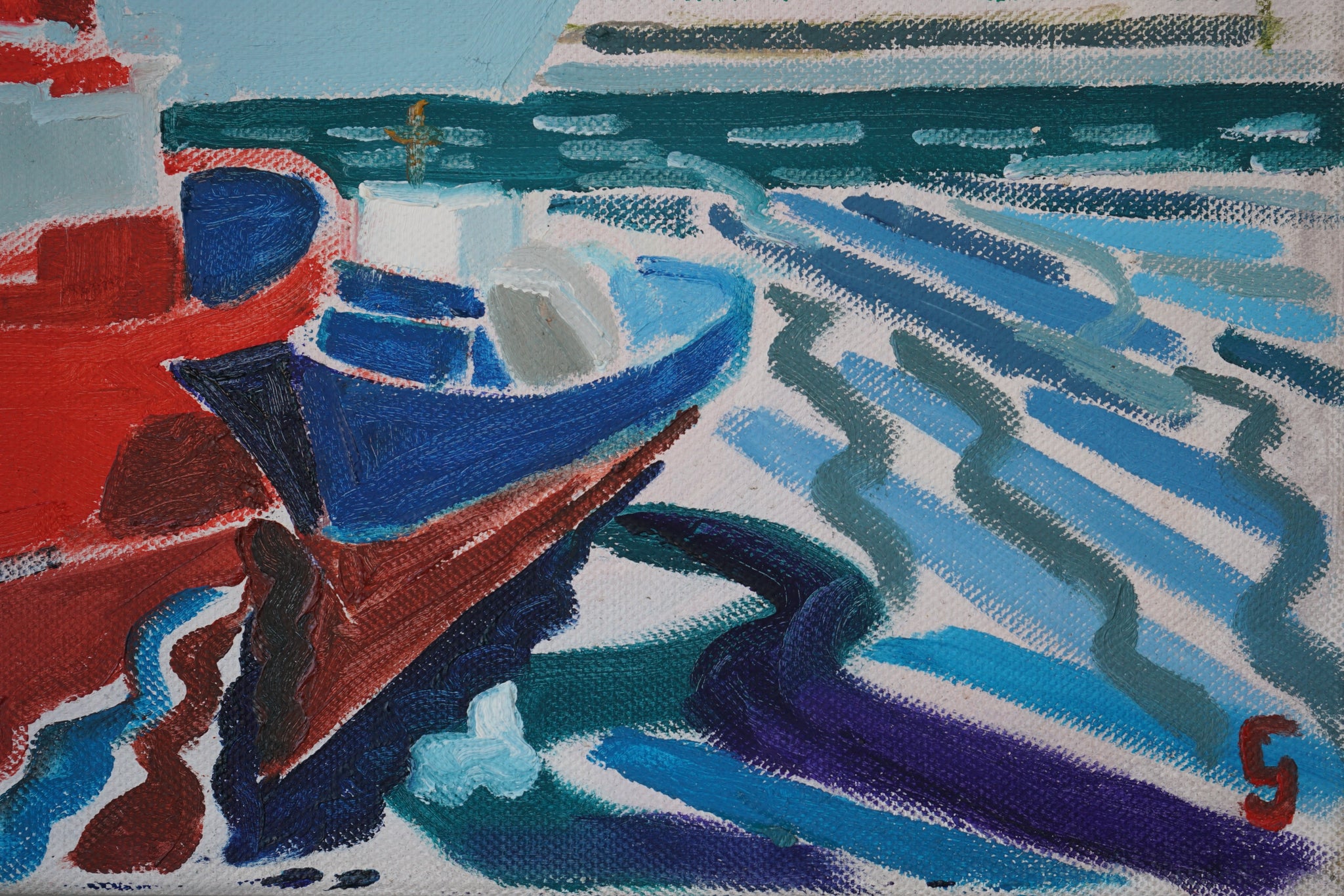 Artwork by Jackson, Puerto de Mogán - Gran Canaria - Fishing boats, Made of Oil on board 