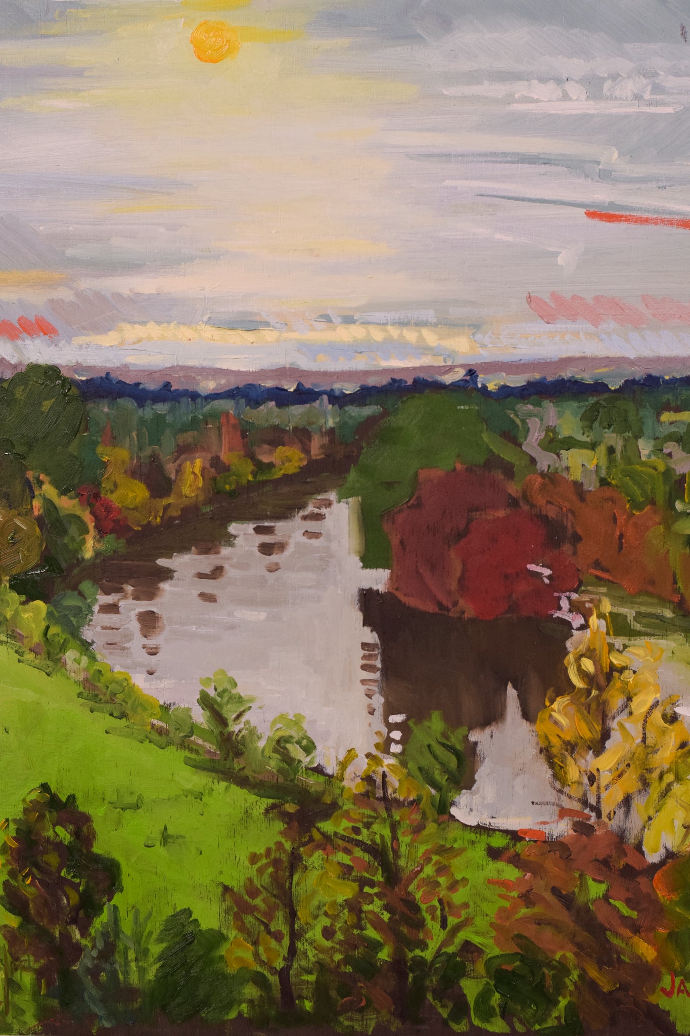 Artwork by Jackson, Richmond Terrace - Autumn Sunset, Made of Oil on board 