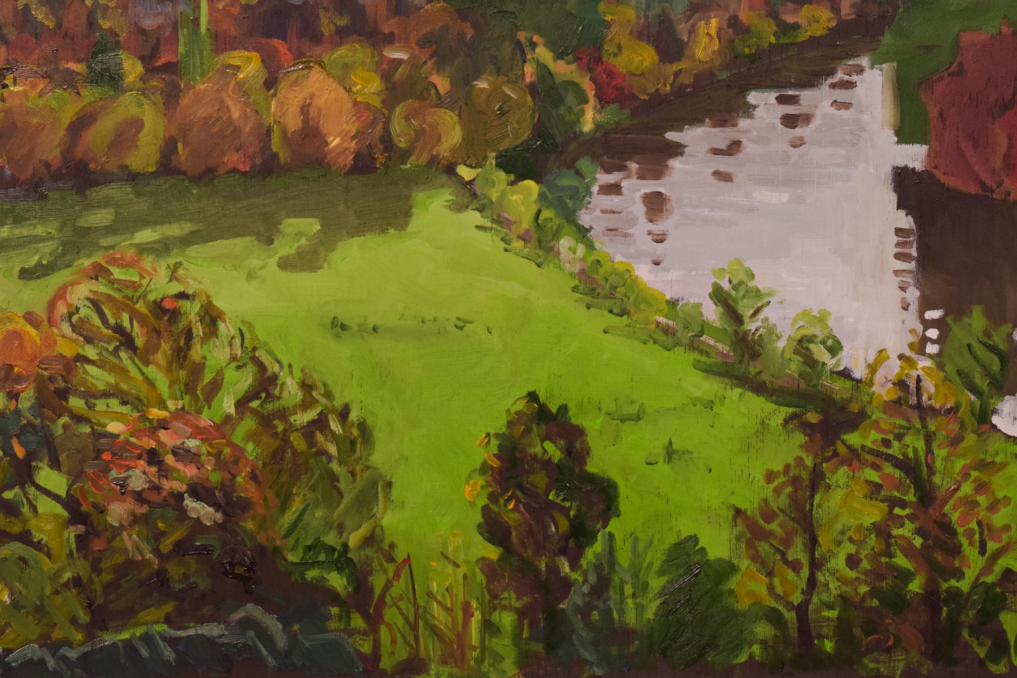 Artwork by Jackson, Richmond Terrace - Autumn Sunset, Made of Oil on board 