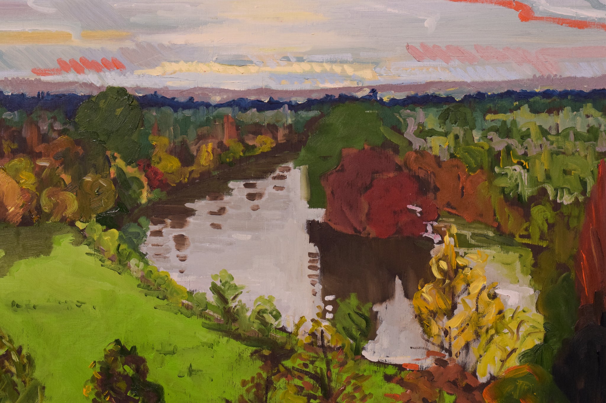 Artwork by Jackson, Richmond Terrace - Autumn Sunset, Made of Oil on board 